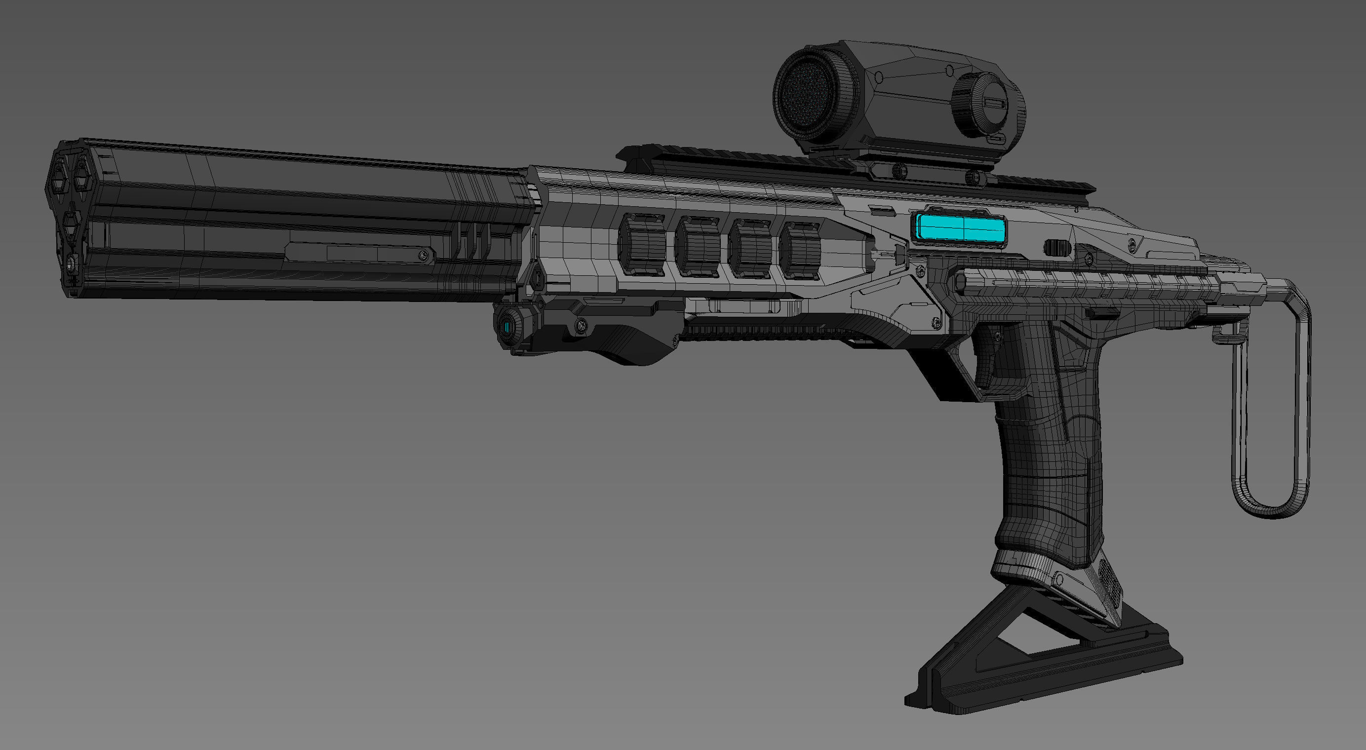 IT-PDW futuristic gun on table 3D model_2