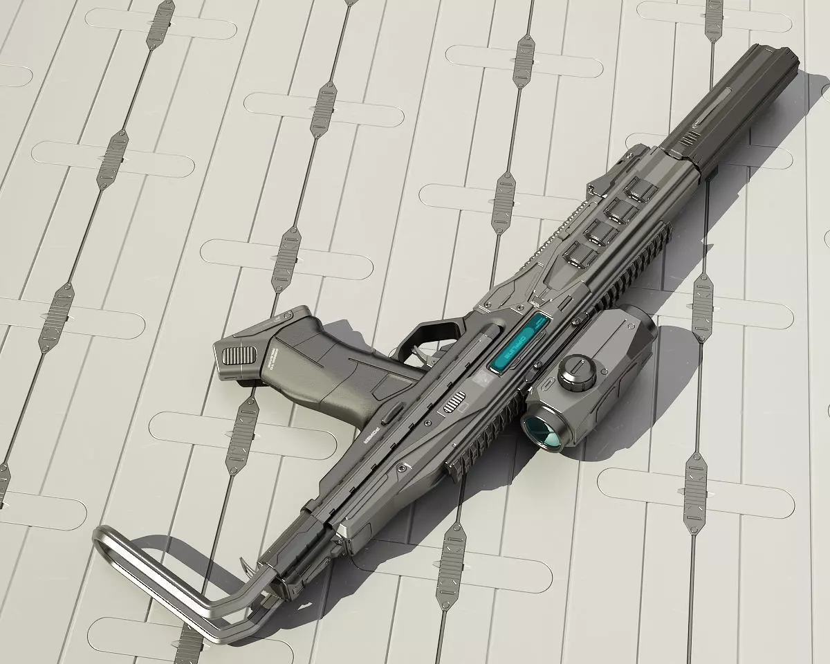 IT-PDW futuristic gun on table 3D model_0