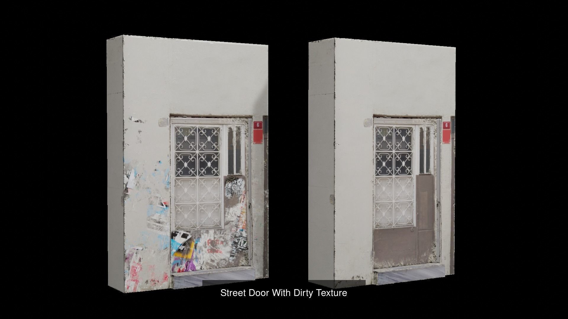 9 Street Doors Clean And Dirty Textures 3D Model Collection_3
