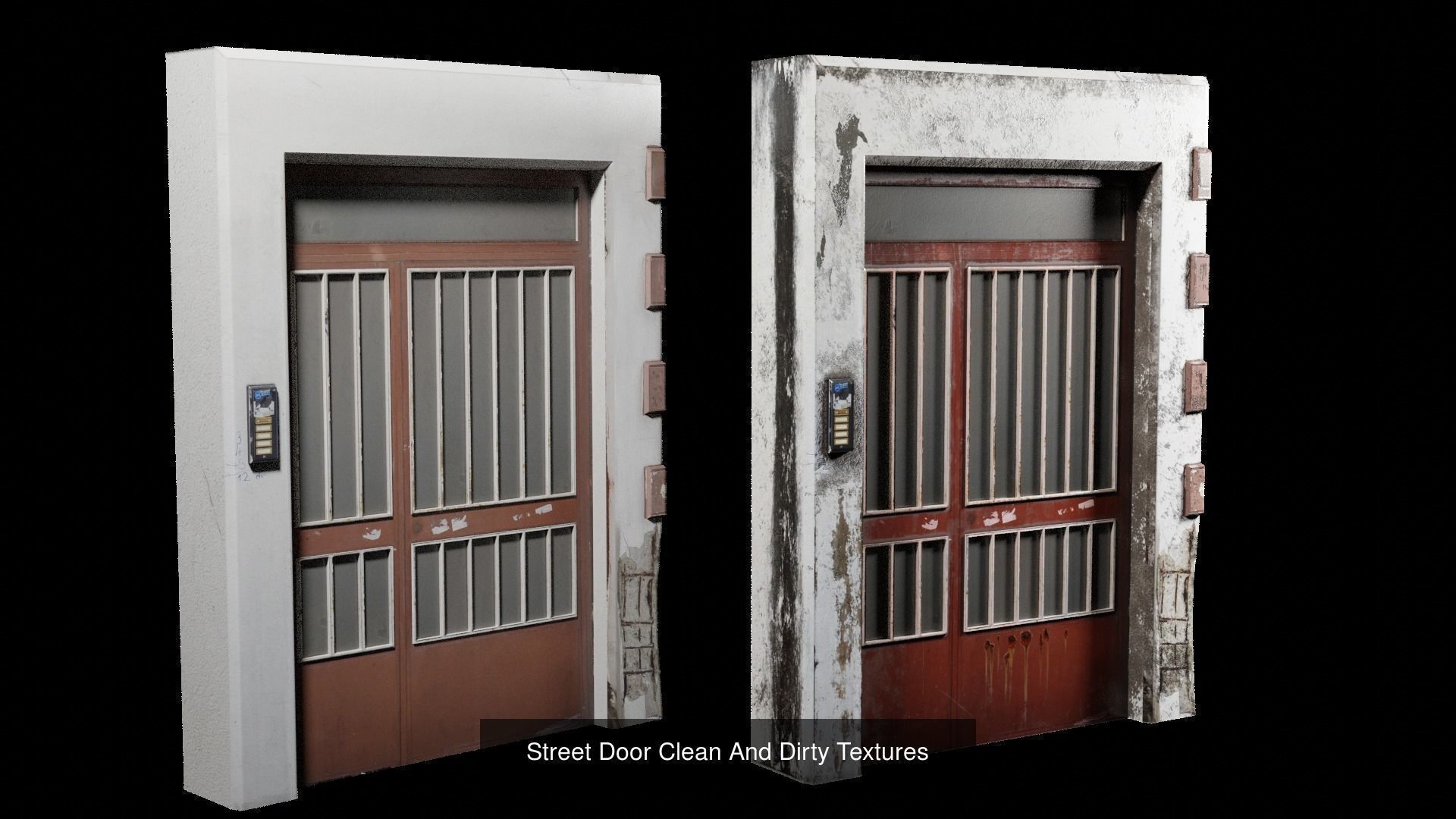 9 Street Doors Clean And Dirty Textures 3D Model Collection_5