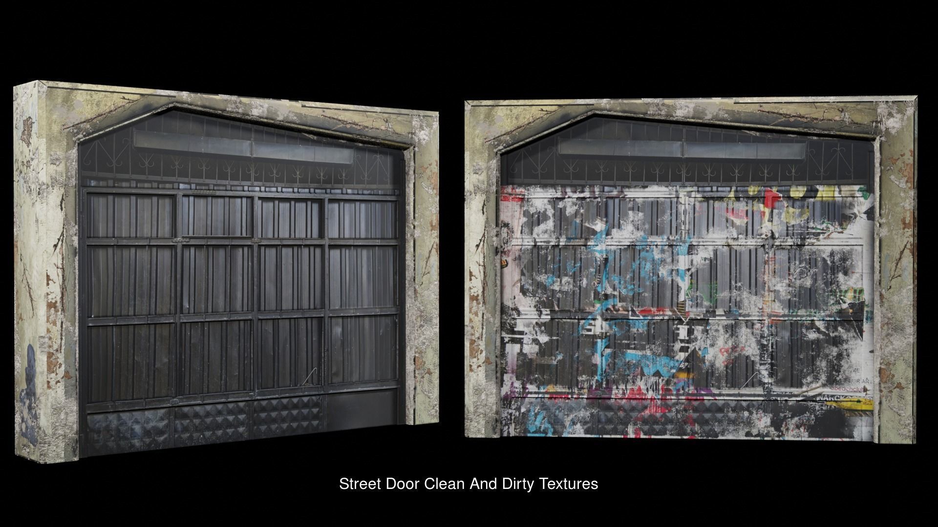 9 Street Doors Clean And Dirty Textures 3D Model Collection_4