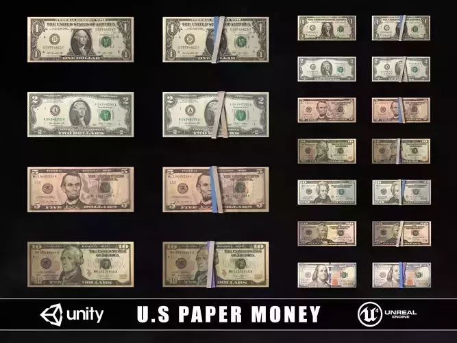 US Paper Money Low-poly 3D model