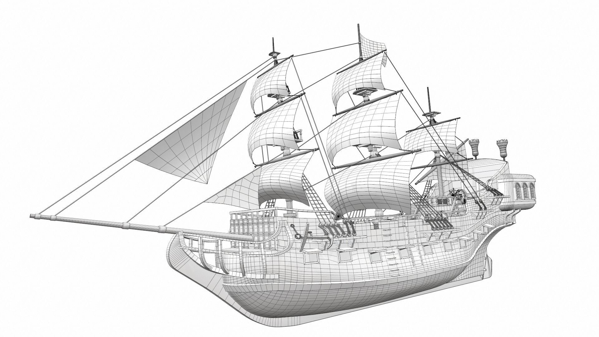 Pirate sailing ship black pearl 3D model_19