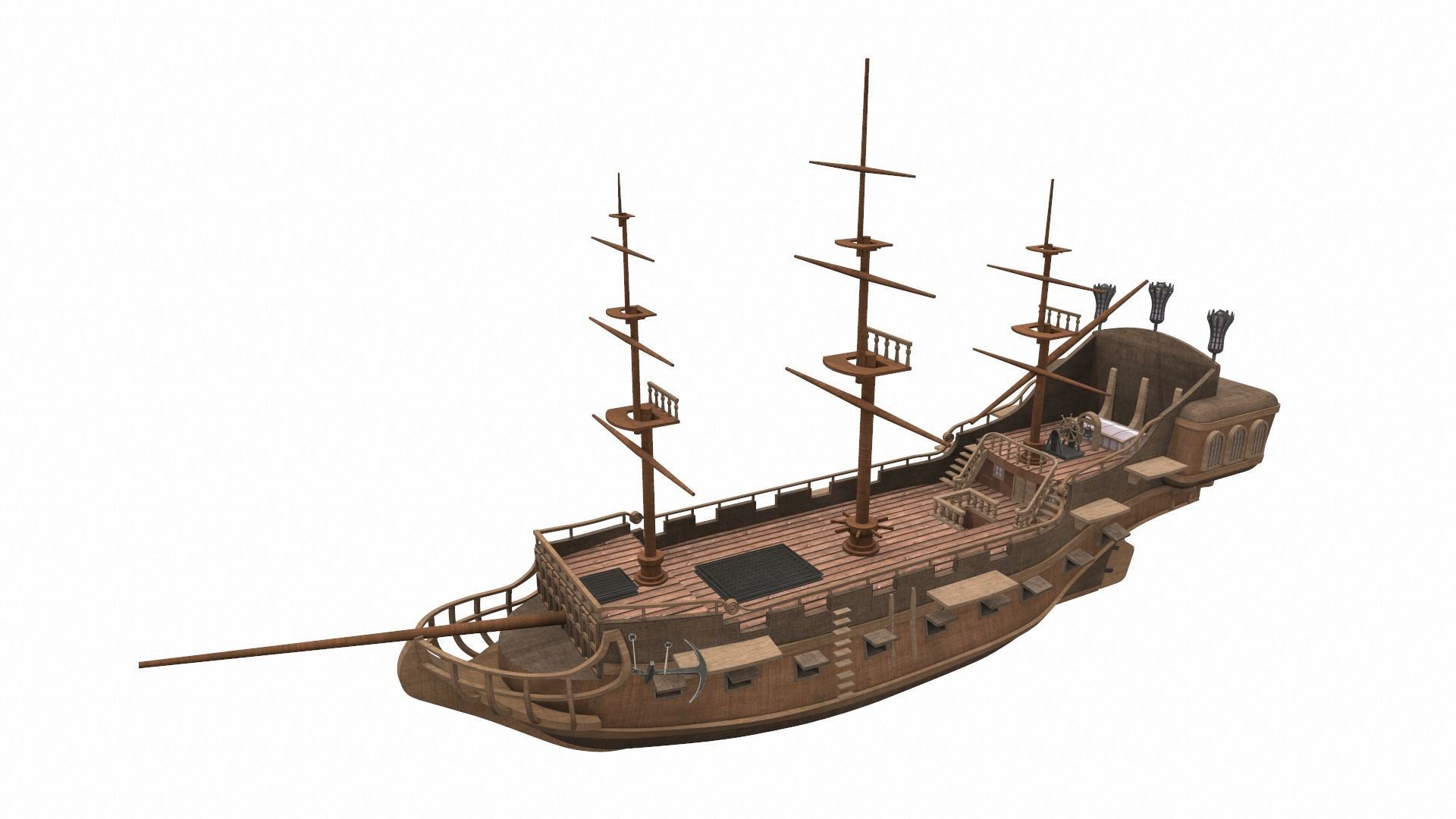 Pirate sailing ship black pearl 3D model_12
