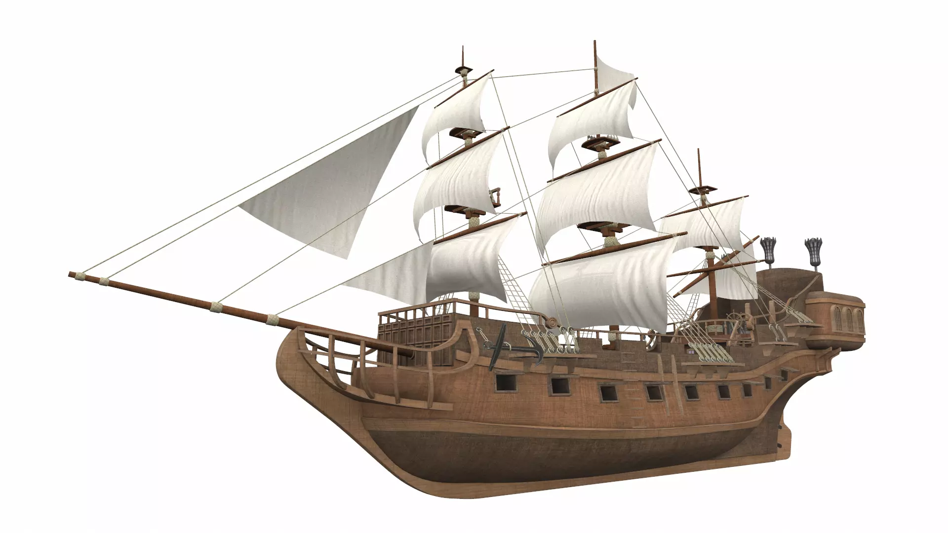 Pirate sailing ship black pearl 3D model_0