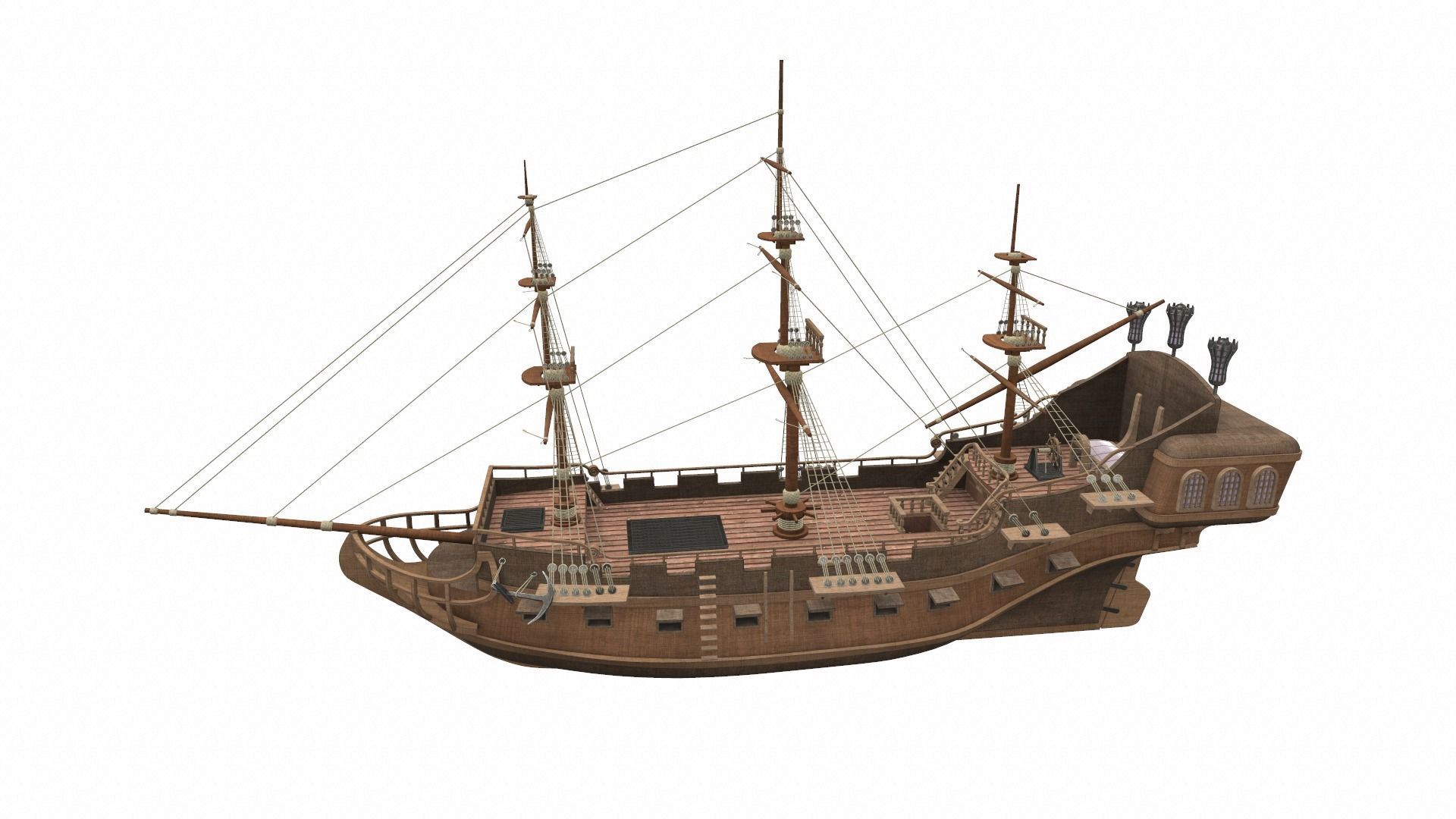 Pirate sailing ship black pearl 3D model_11