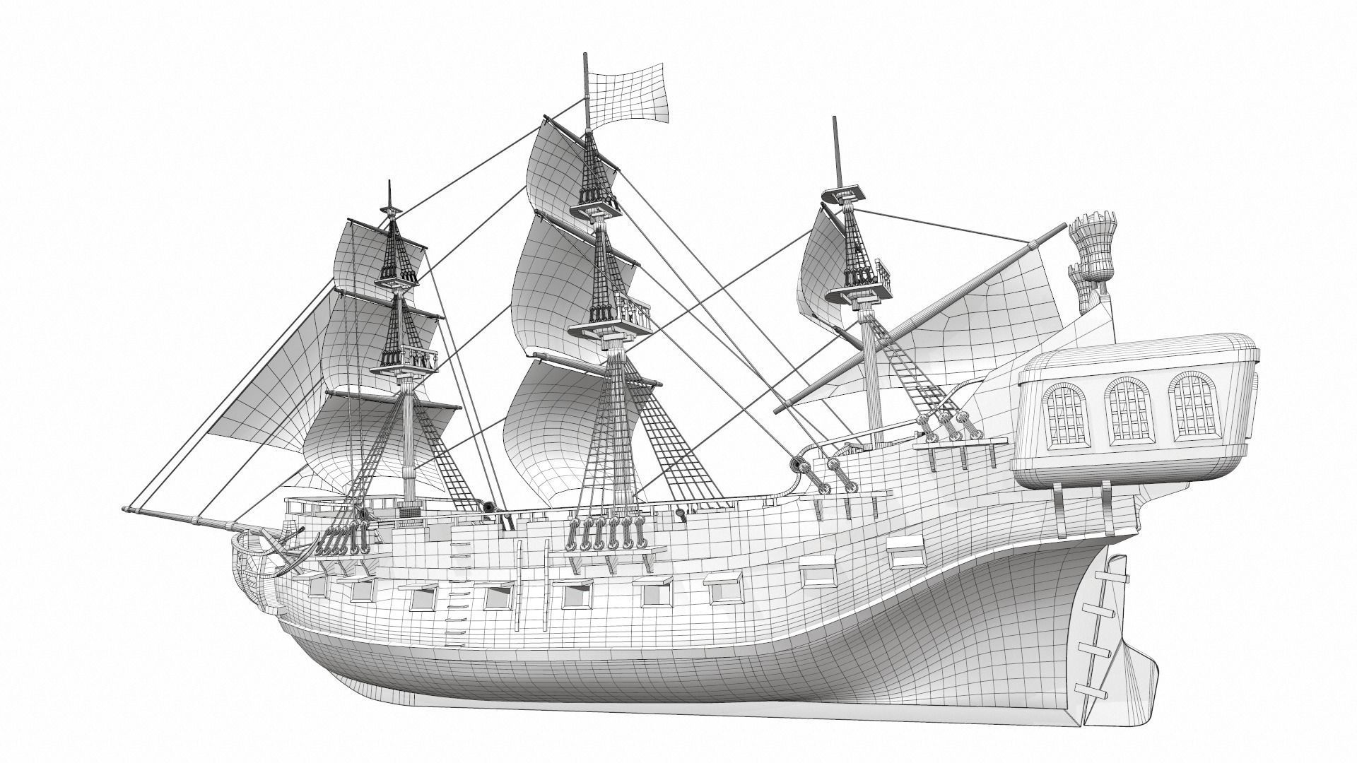 Pirate sailing ship black pearl 3D model_20