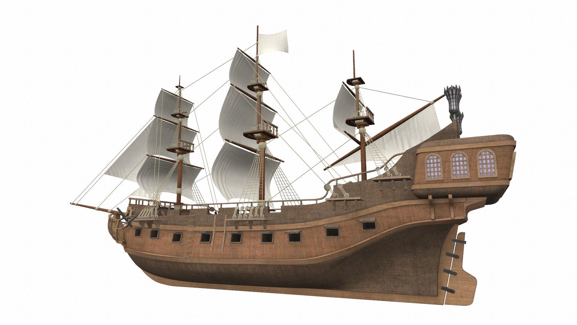 Pirate sailing ship black pearl 3D model_1