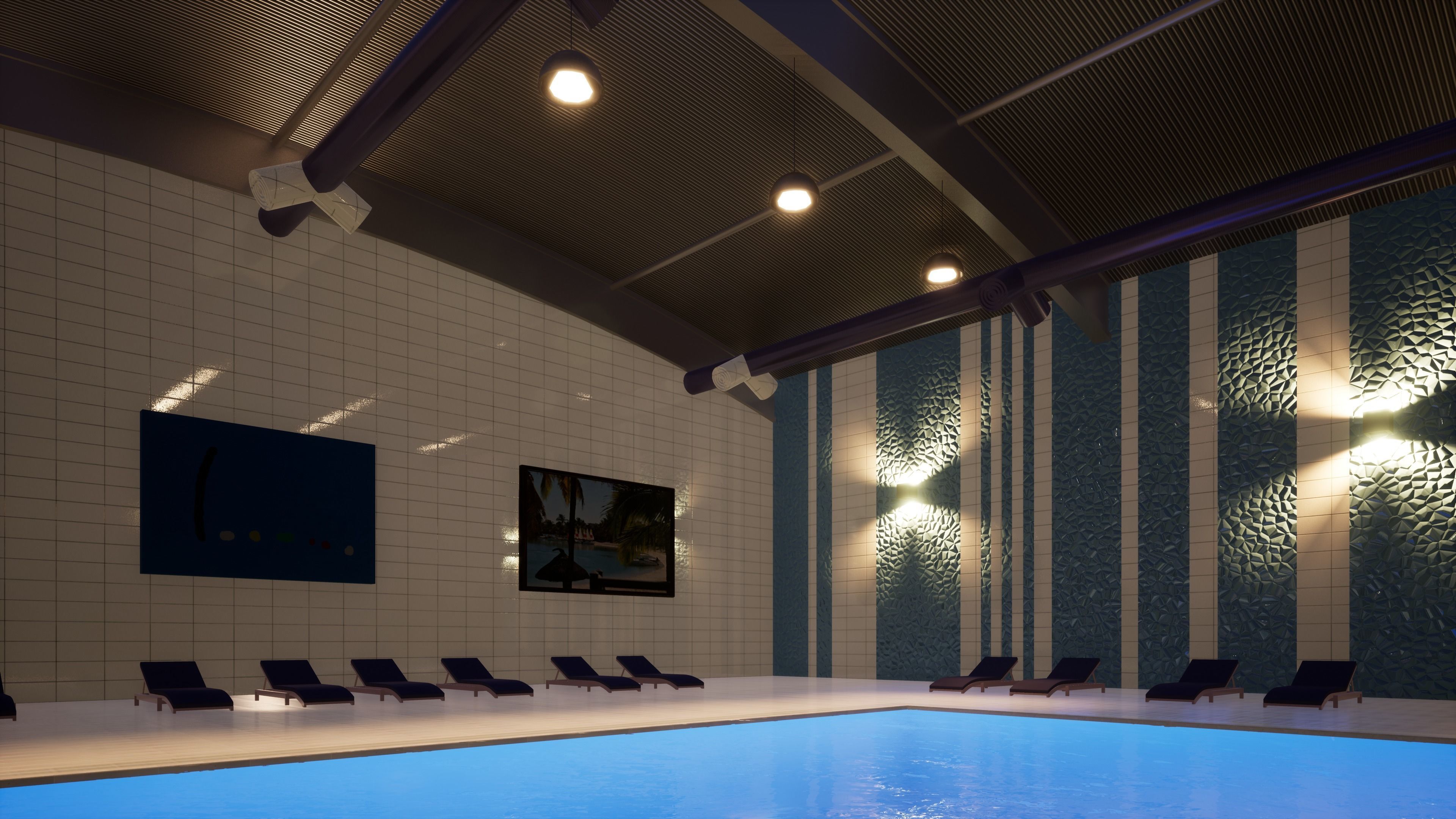 INDOOR SWIMMING POOL Low-poly 3D model_9