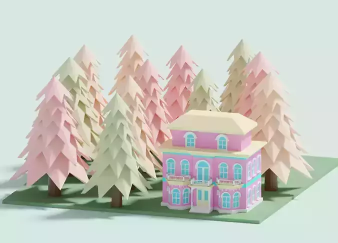 Cartoon Lovely Village House