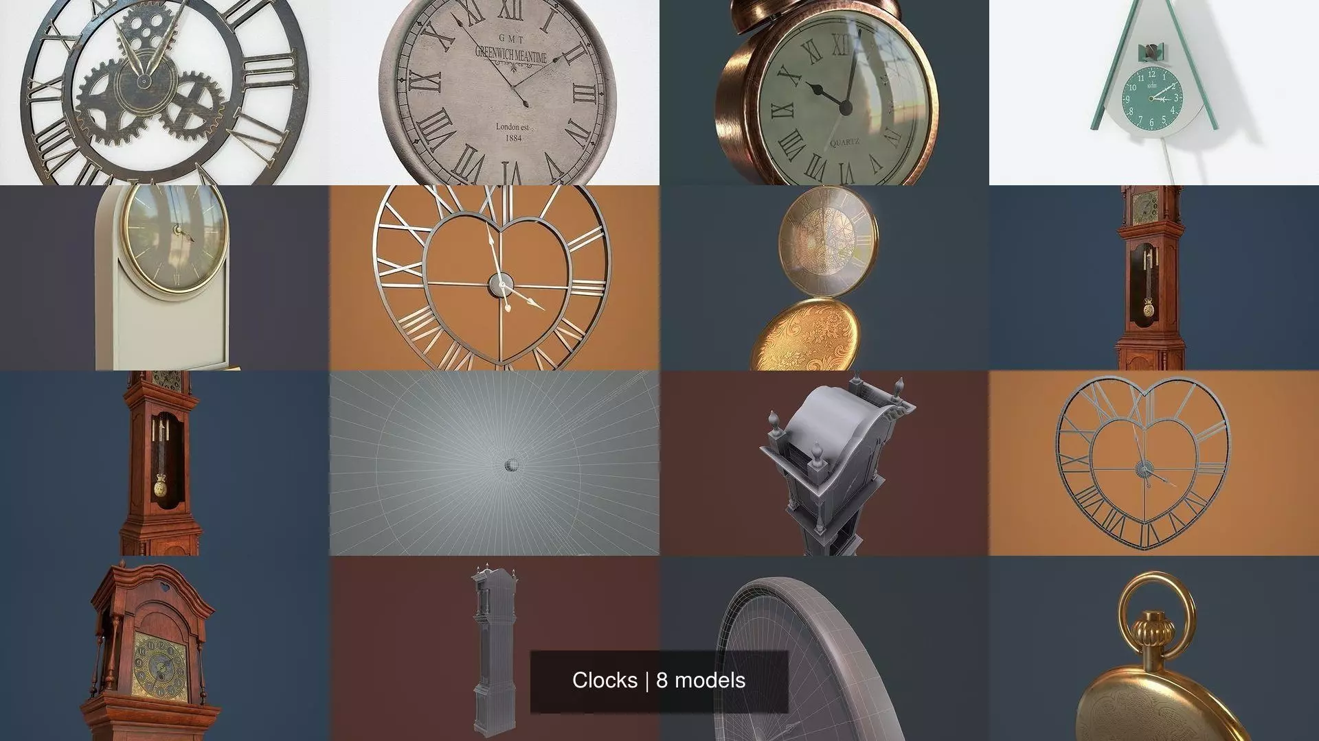 Clocks clock with roman numerals 3D Model Collection_0