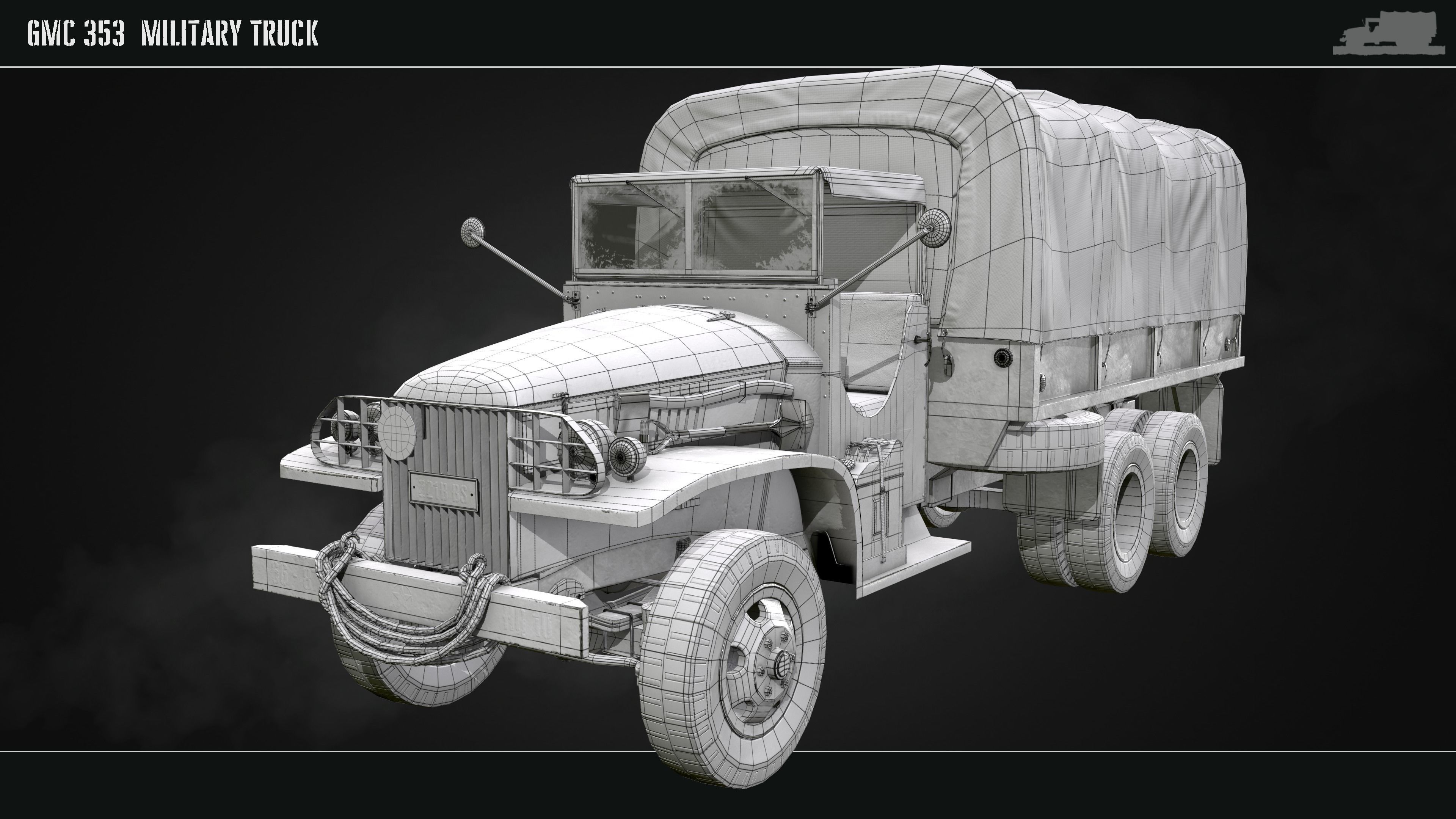 Military Truck gmc 353 World War 2 US truck  Low-poly 3D model_11