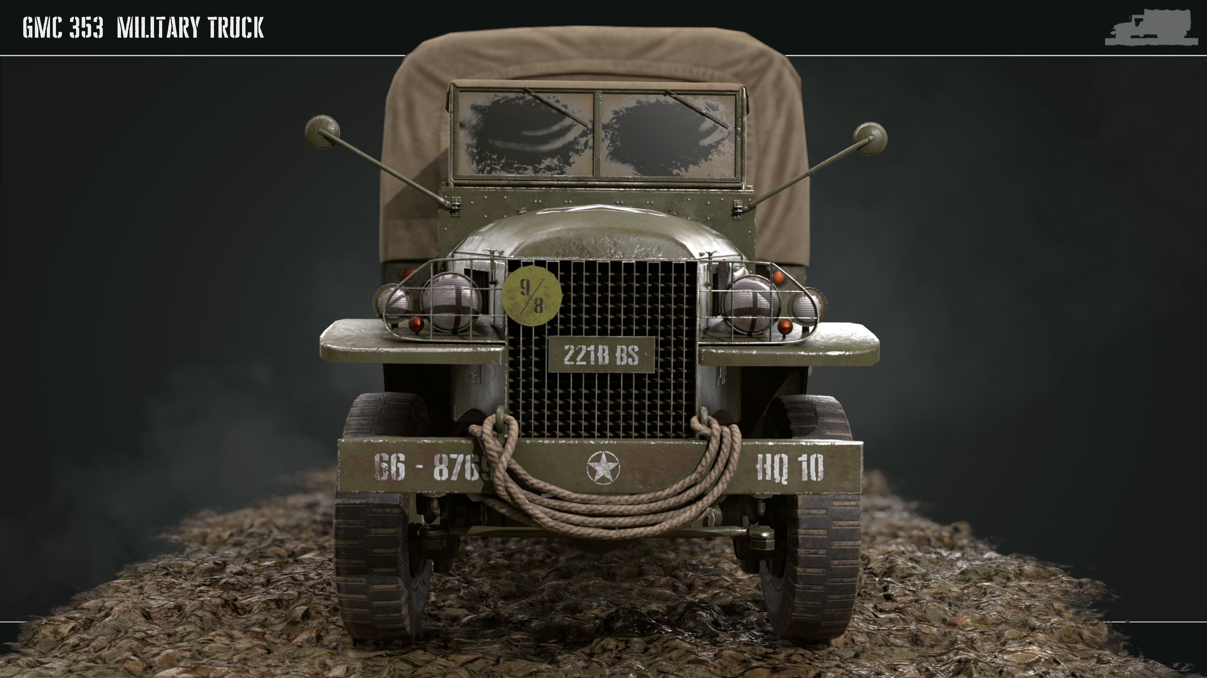Military Truck gmc 353 World War 2 US truck  Low-poly 3D model_13