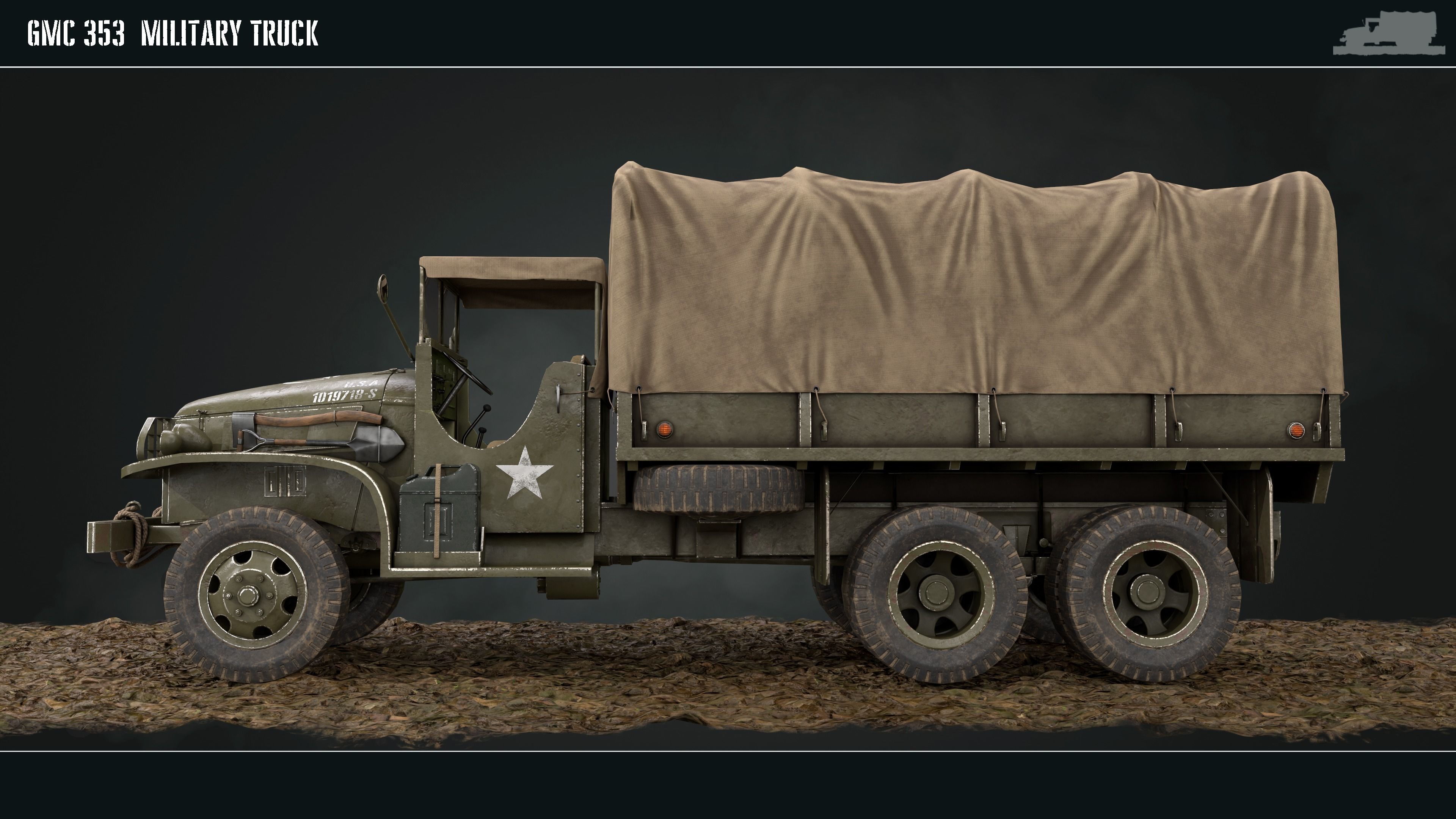 Military Truck gmc 353 World War 2 US truck  Low-poly 3D model_2