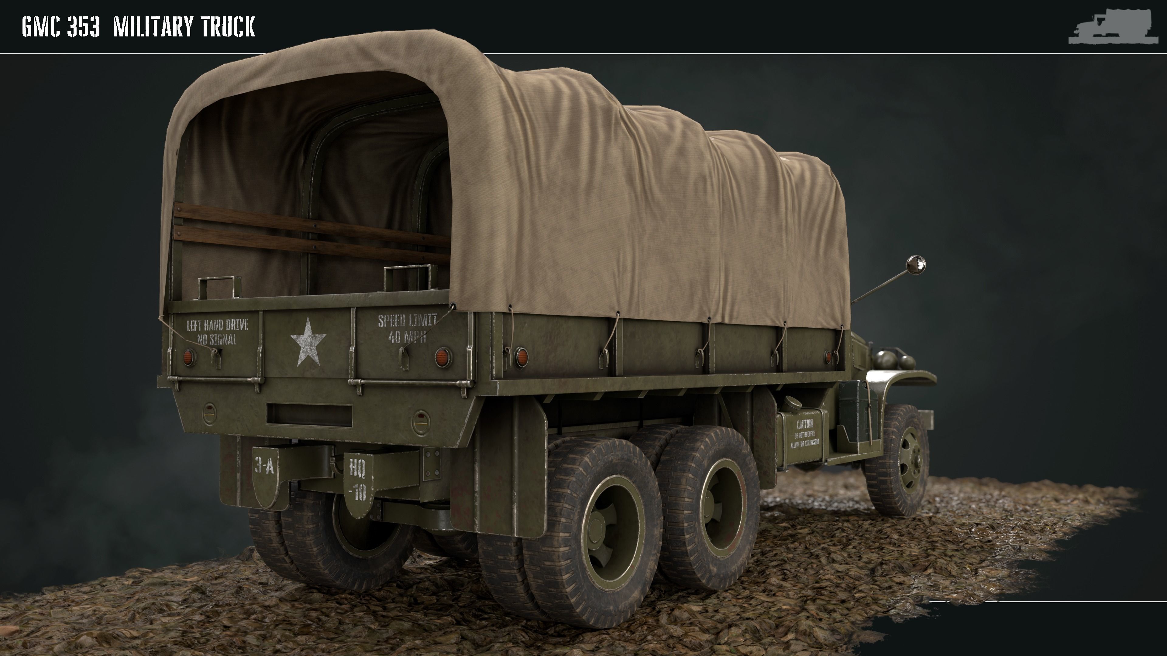 Military Truck gmc 353 World War 2 US truck  Low-poly 3D model_7