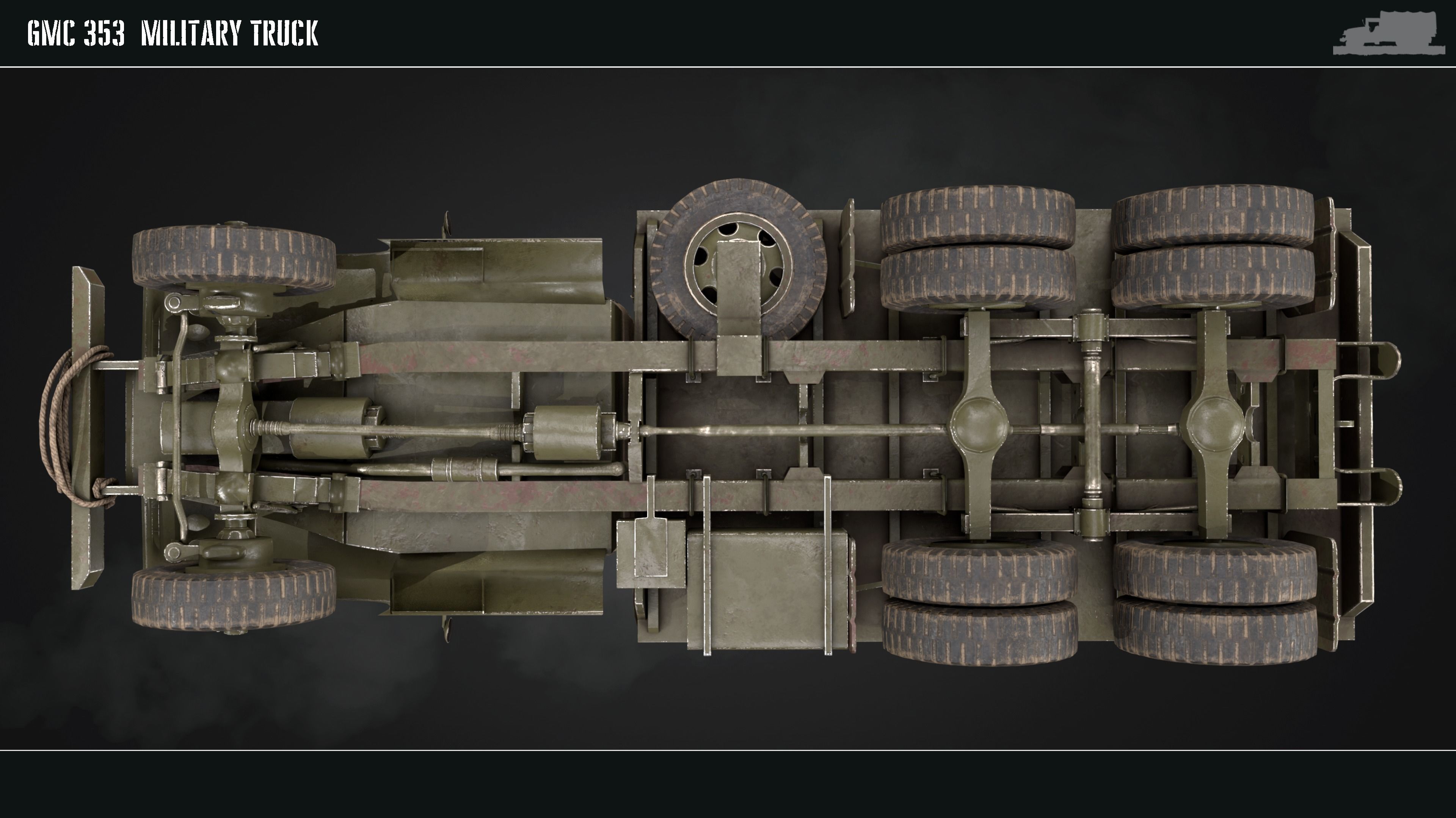 Military Truck gmc 353 World War 2 US truck  Low-poly 3D model_9