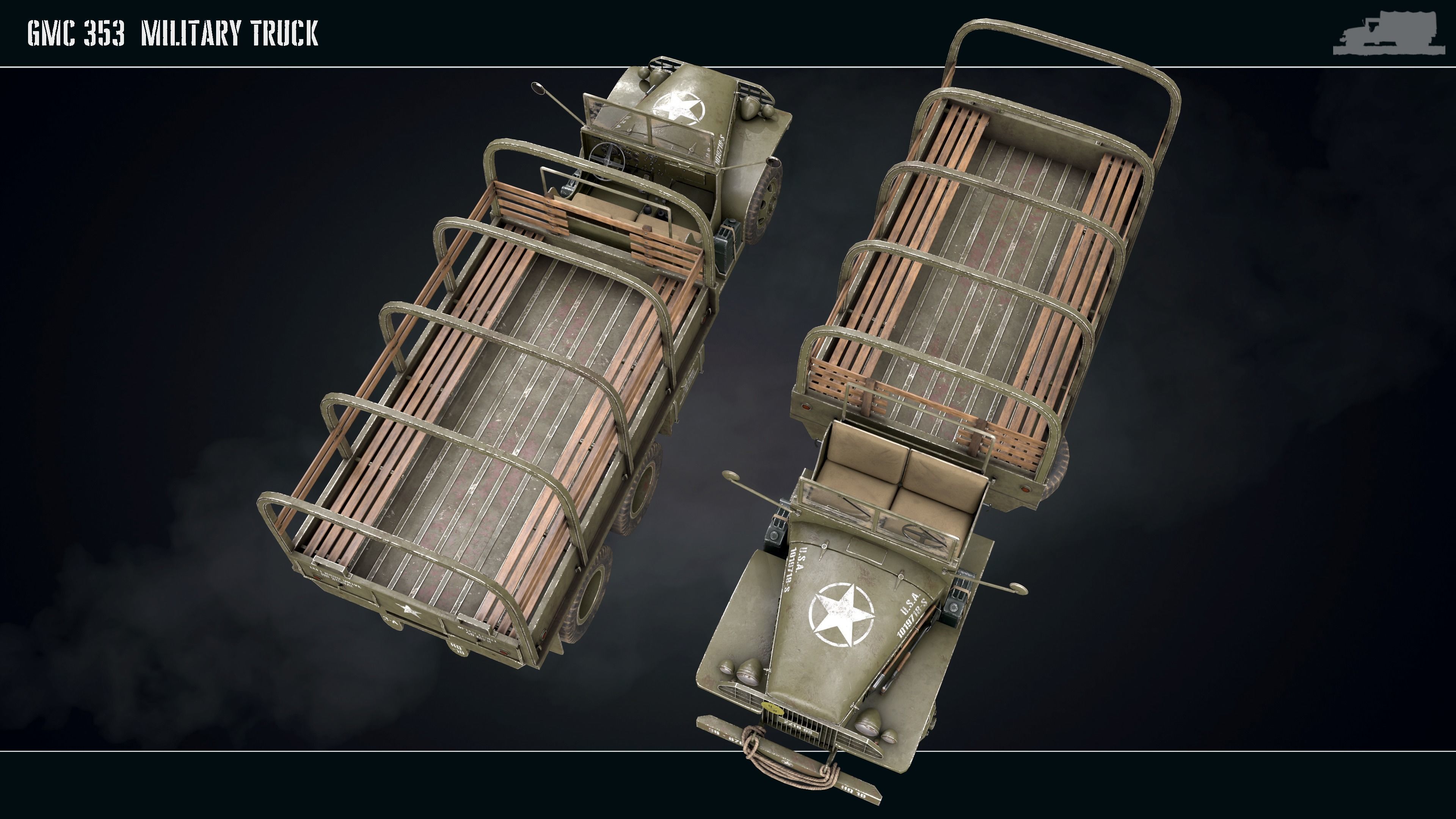 Military Truck gmc 353 World War 2 US truck  Low-poly 3D model_8