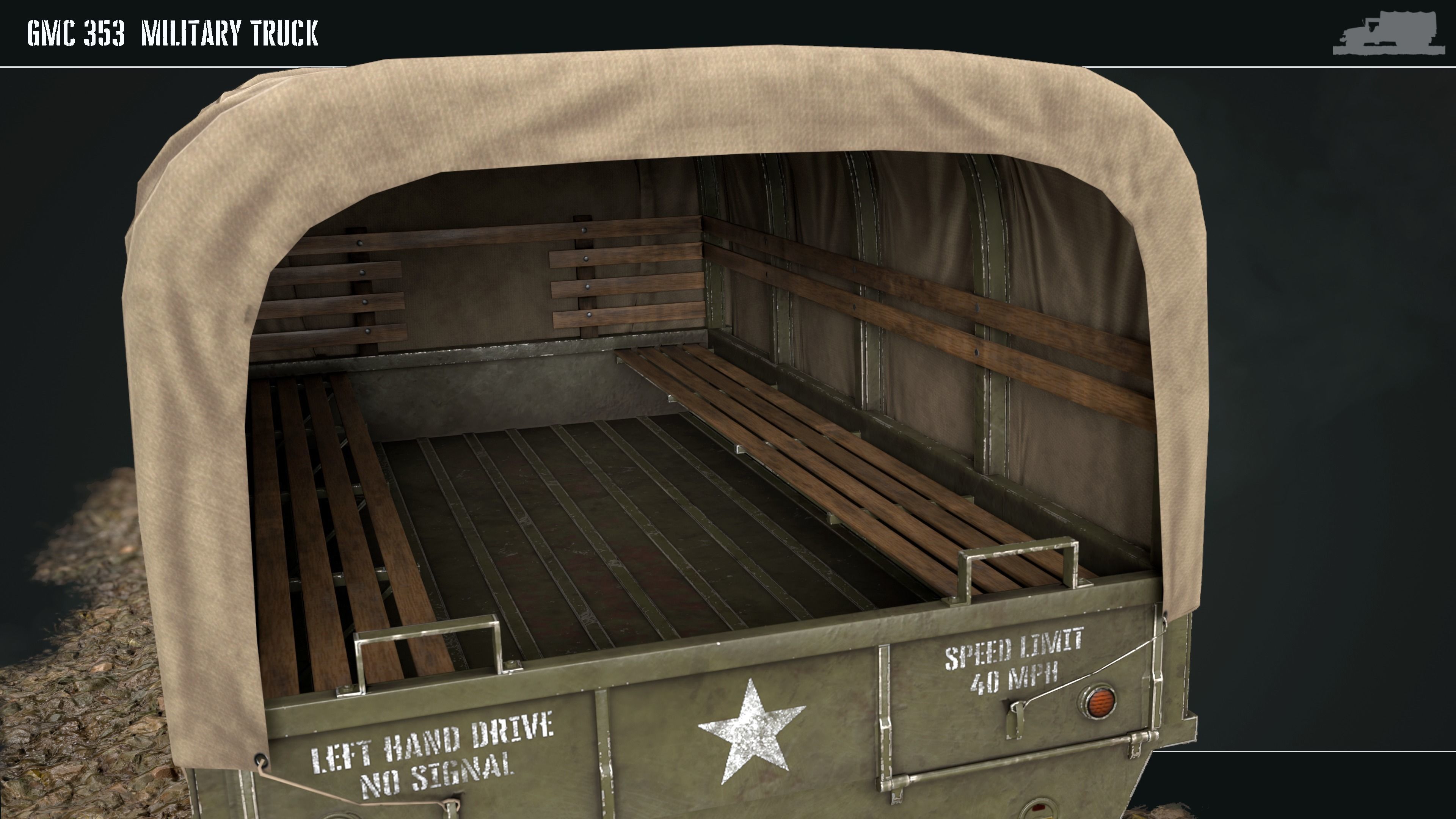 Military Truck gmc 353 World War 2 US truck  Low-poly 3D model_15