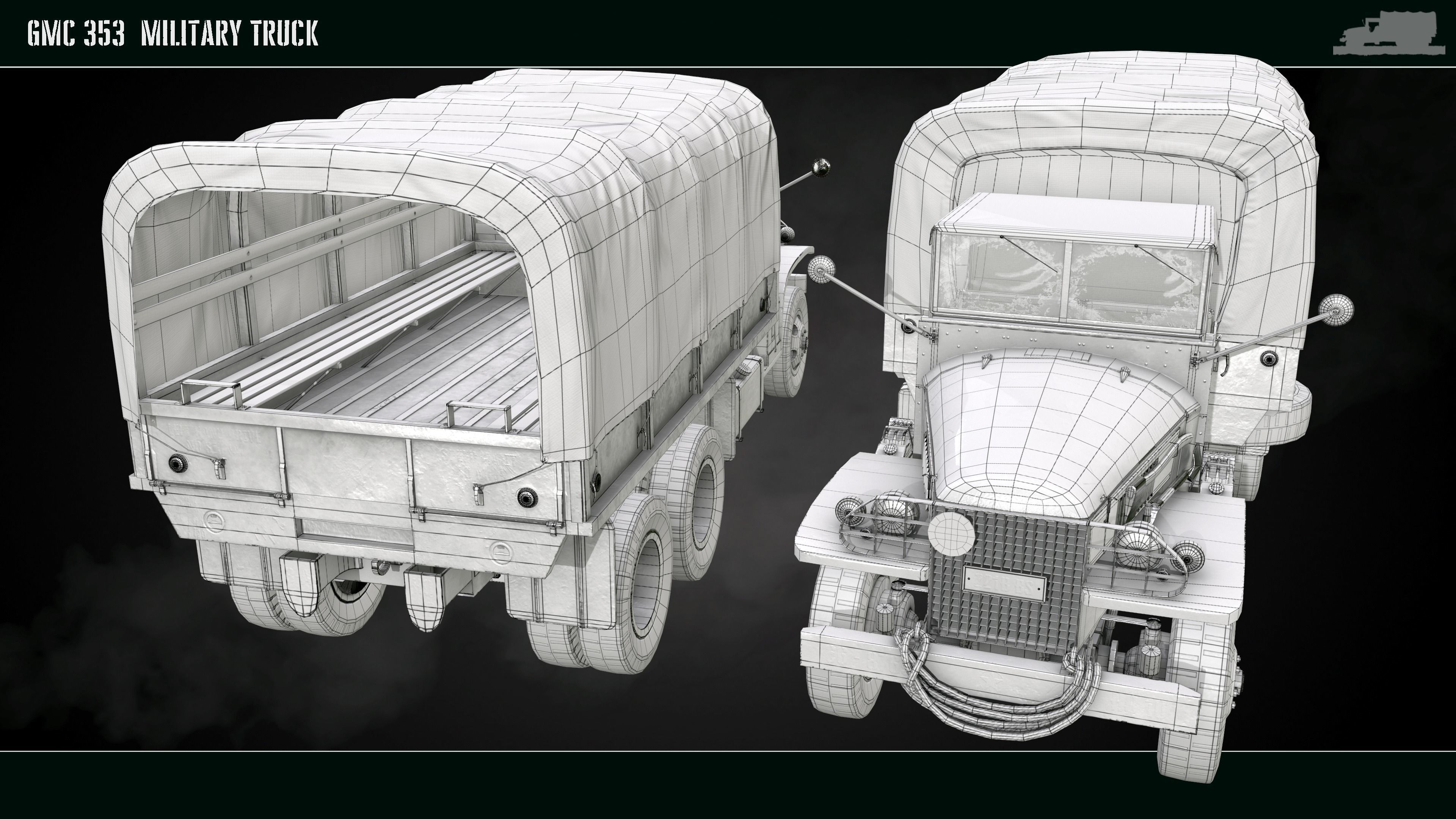 Military Truck gmc 353 World War 2 US truck  Low-poly 3D model_10
