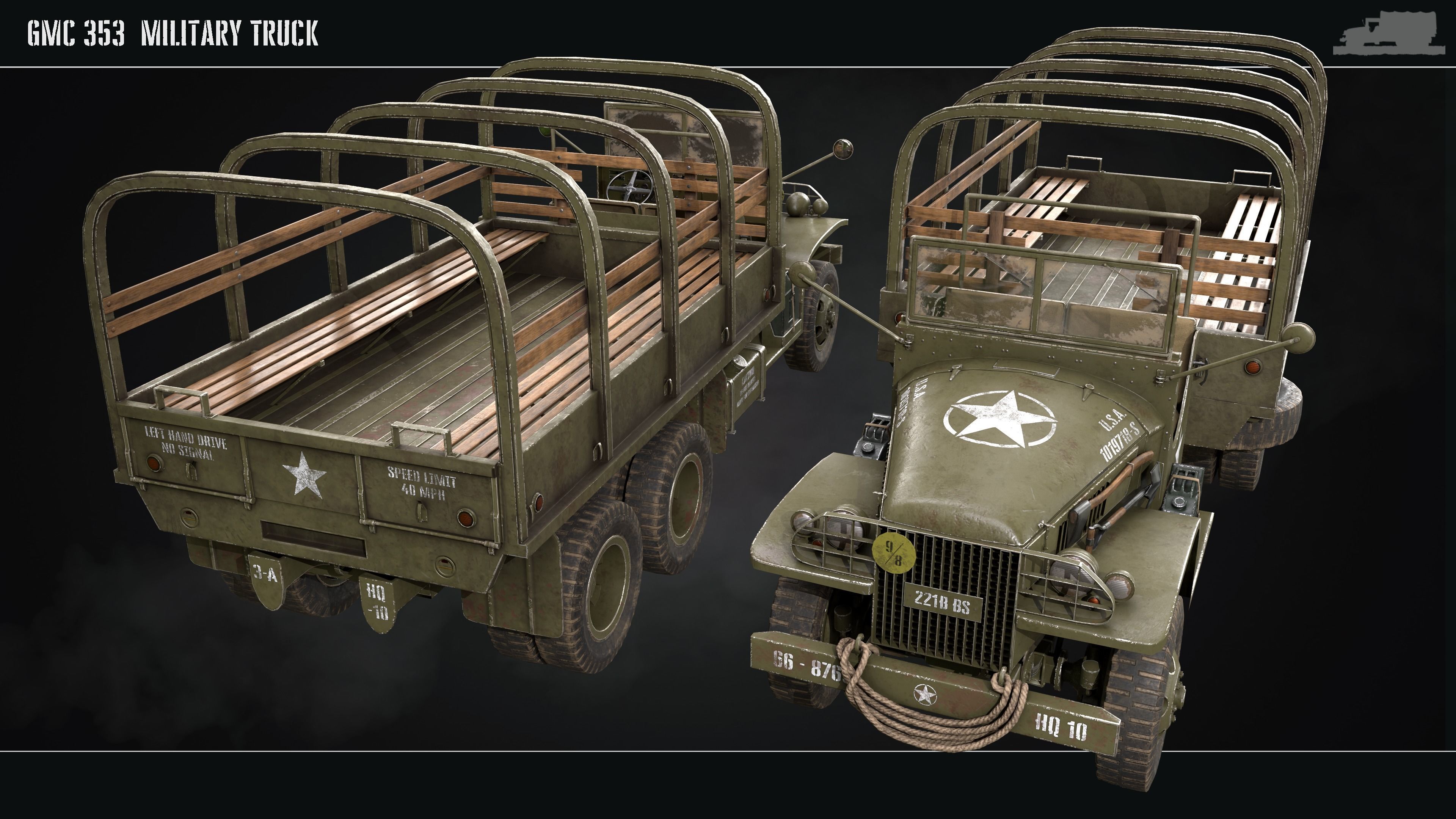 Military Truck gmc 353 World War 2 US truck  Low-poly 3D model_5