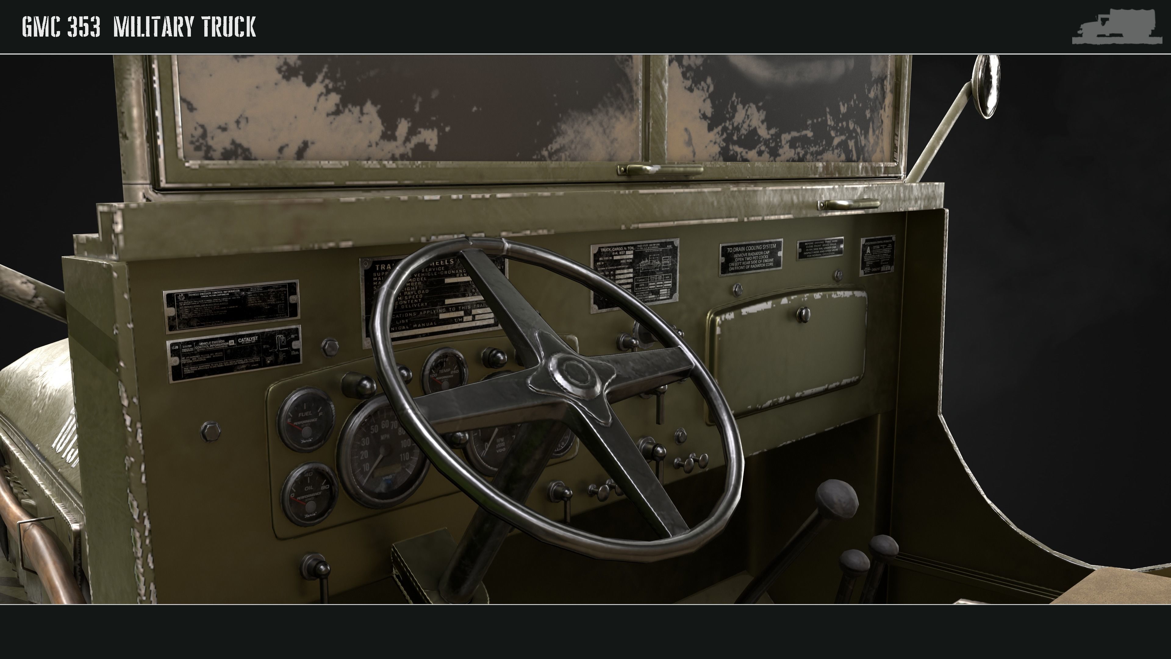Military Truck gmc 353 World War 2 US truck  Low-poly 3D model_12