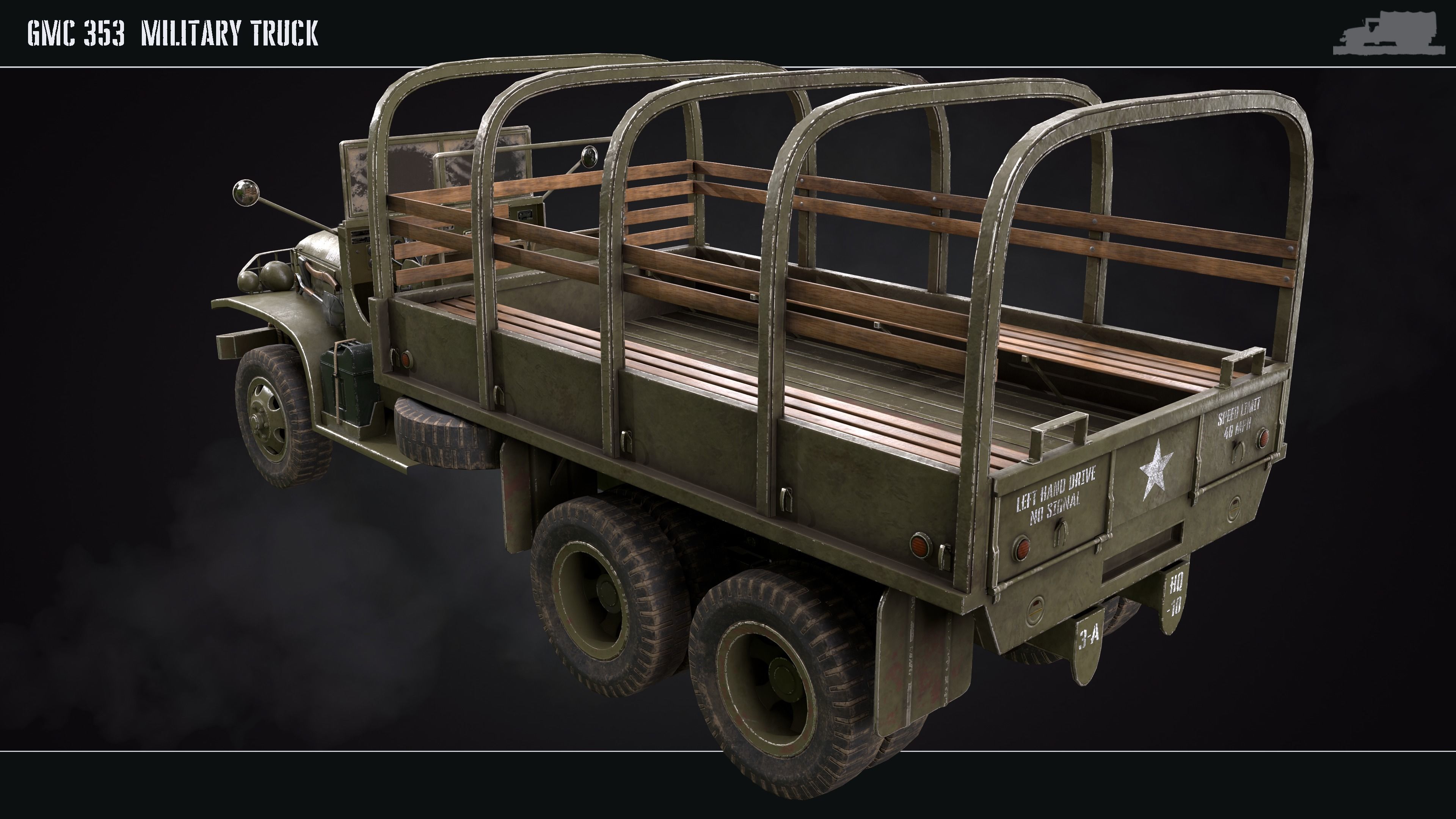 Military Truck gmc 353 World War 2 US truck  Low-poly 3D model_14
