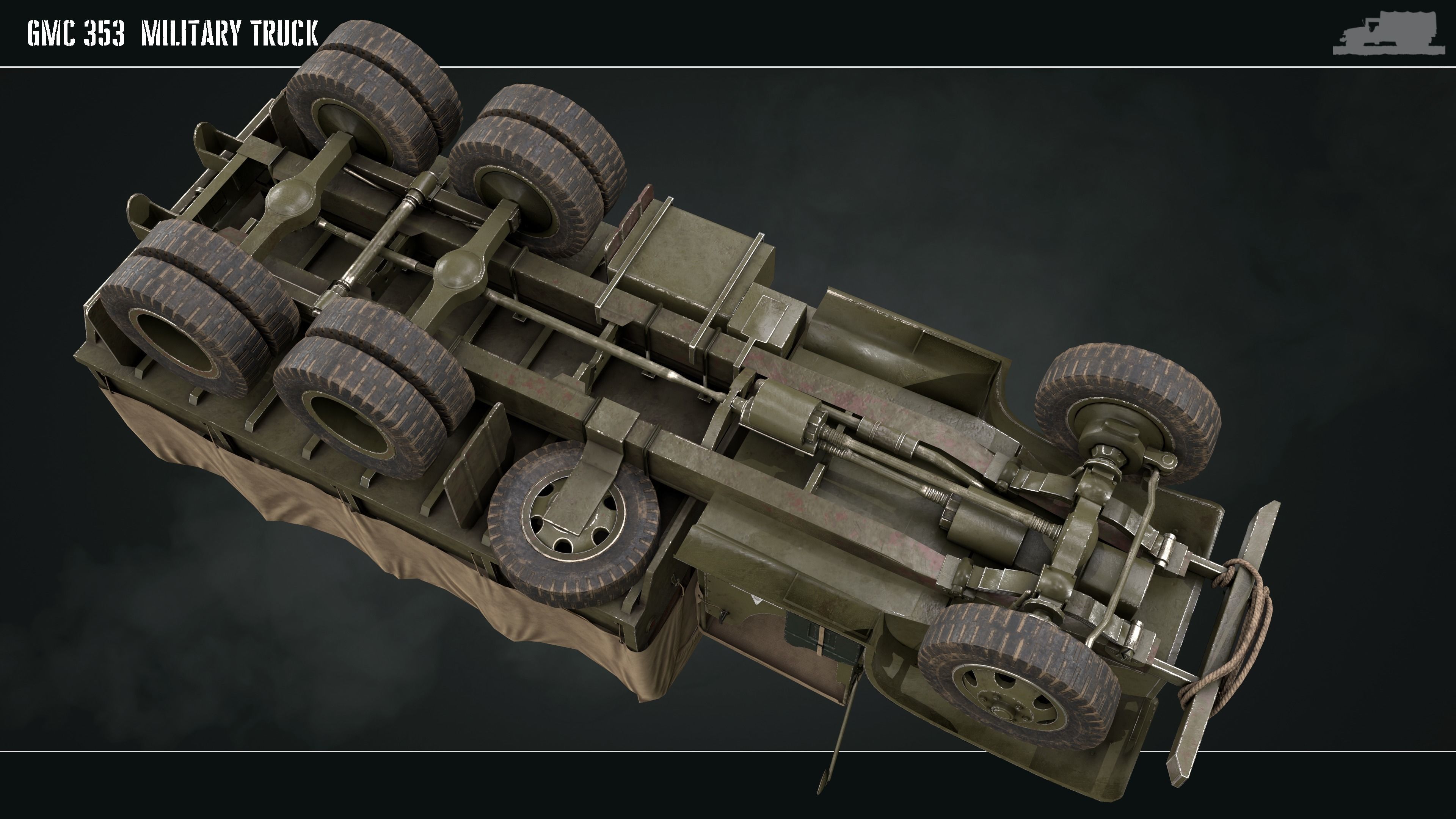 Military Truck gmc 353 World War 2 US truck  Low-poly 3D model_16