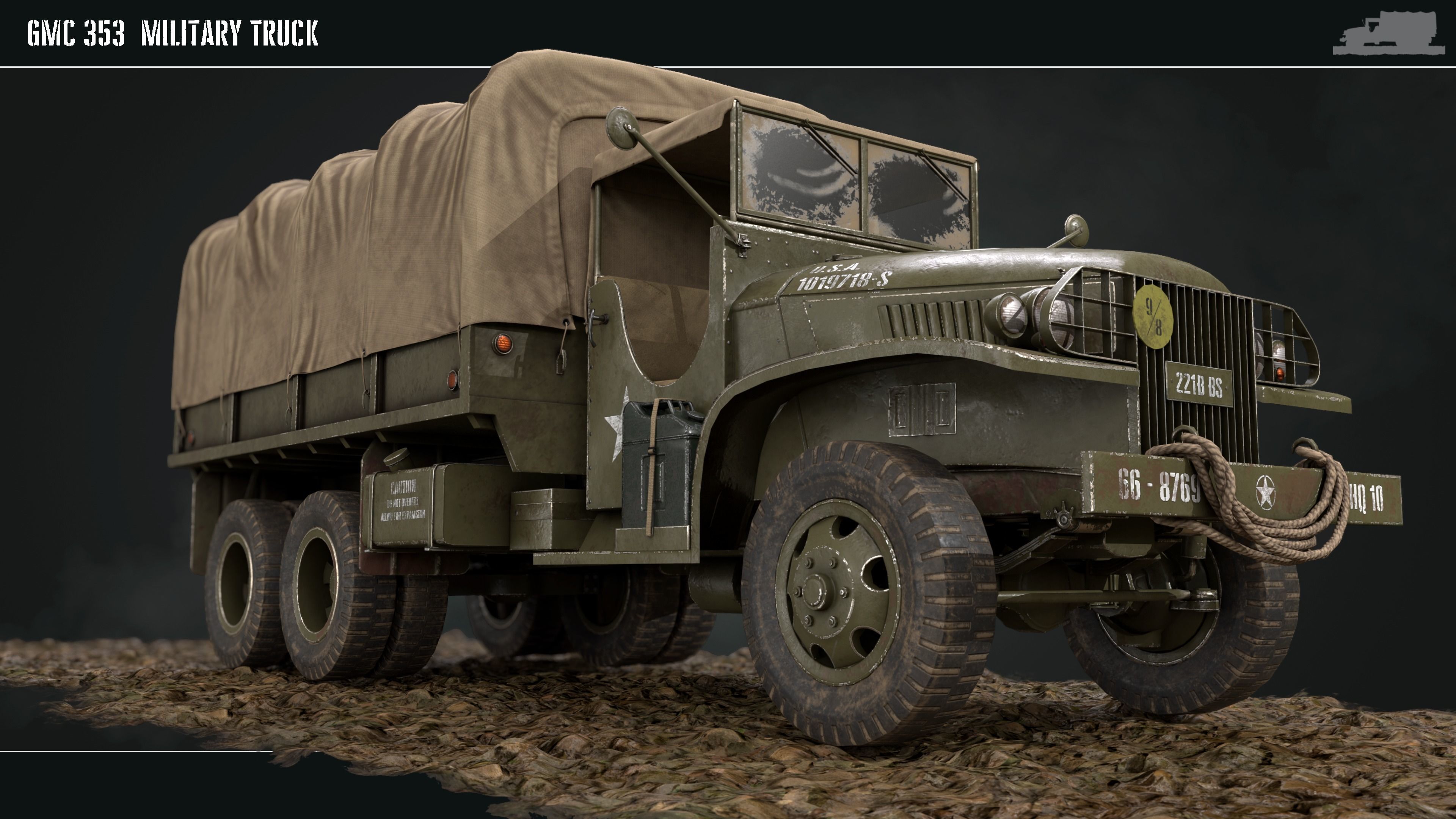 Military Truck gmc 353 World War 2 US truck  Low-poly 3D model_6