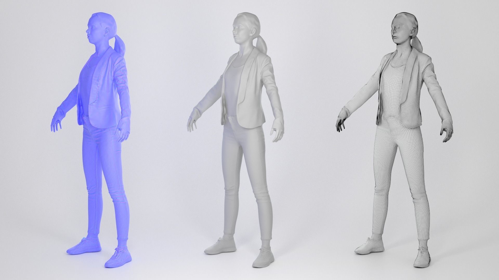 Female in a purple jacket ready for animation 200 Low-poly 3D model_3