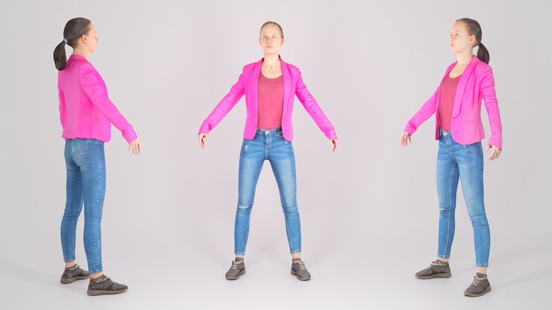 Female in a purple jacket ready for animation 200 Low-poly 3D model_2