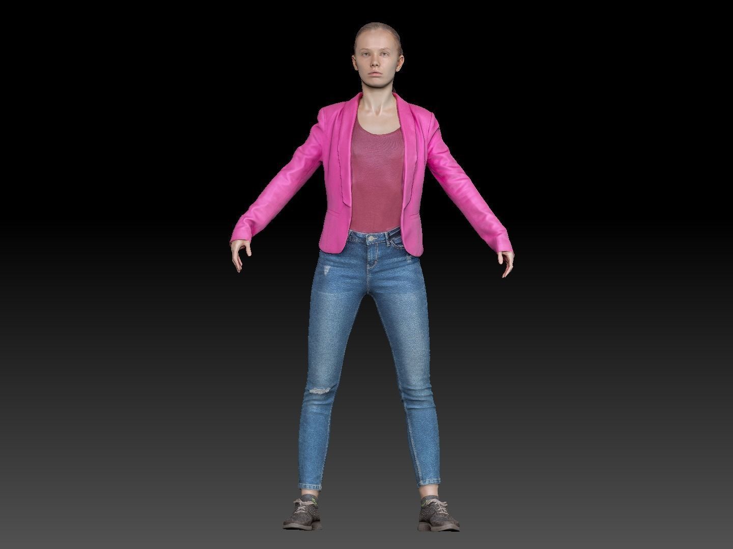 Female in a purple jacket ready for animation 200 Low-poly 3D model_5