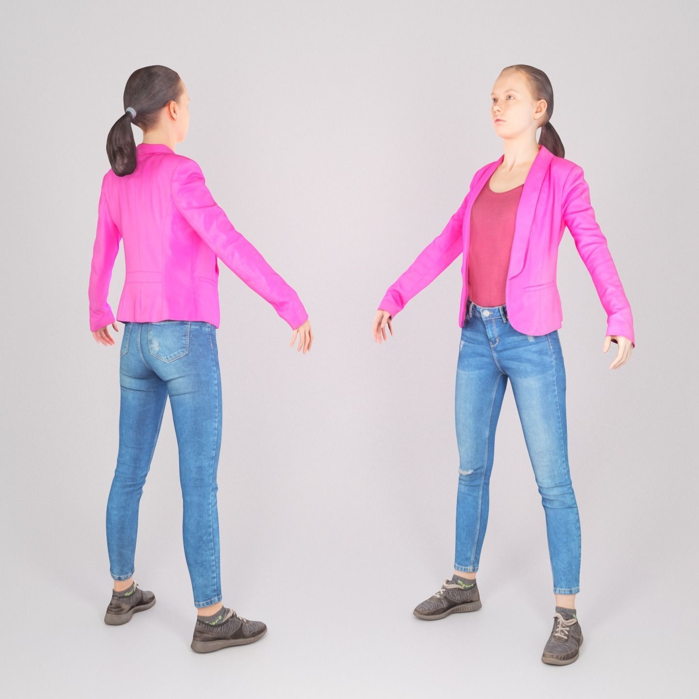 Female in a purple jacket ready for animation 200 Low-poly 3D model_1
