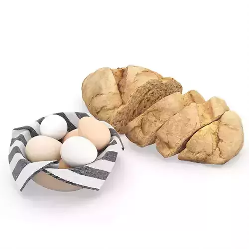 Bread with Bowl with Eggs and Towel