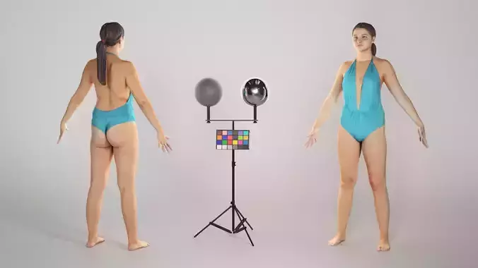 Woman in a blue one-piece plus size swimsuit model 201 Low-poly 3D model