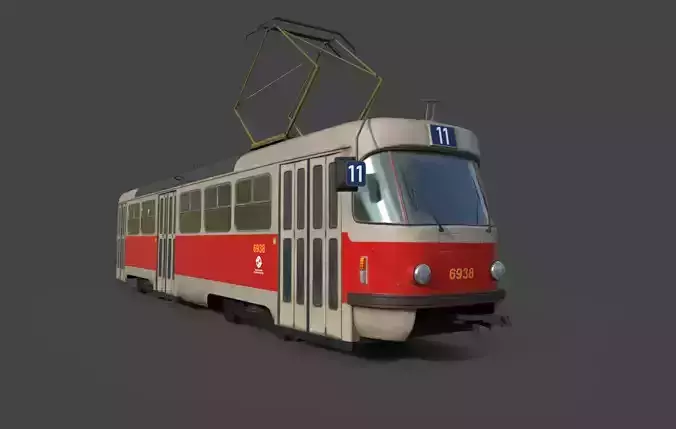 Tram Tatra T3 Low-poly 3D model