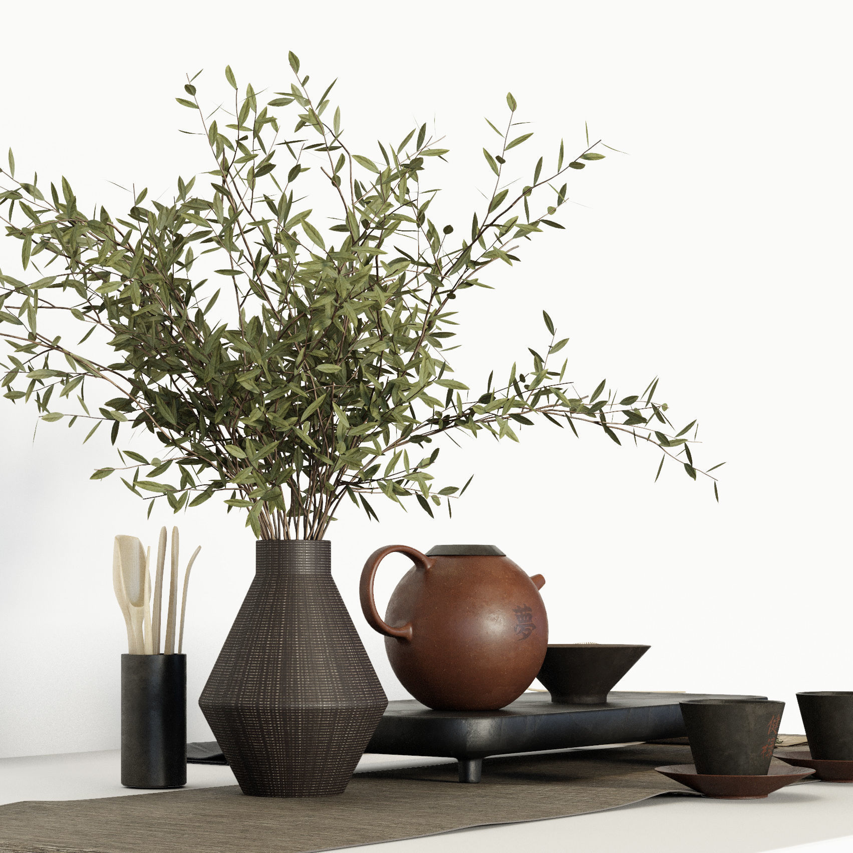 Tea ceremony set 3D model_1