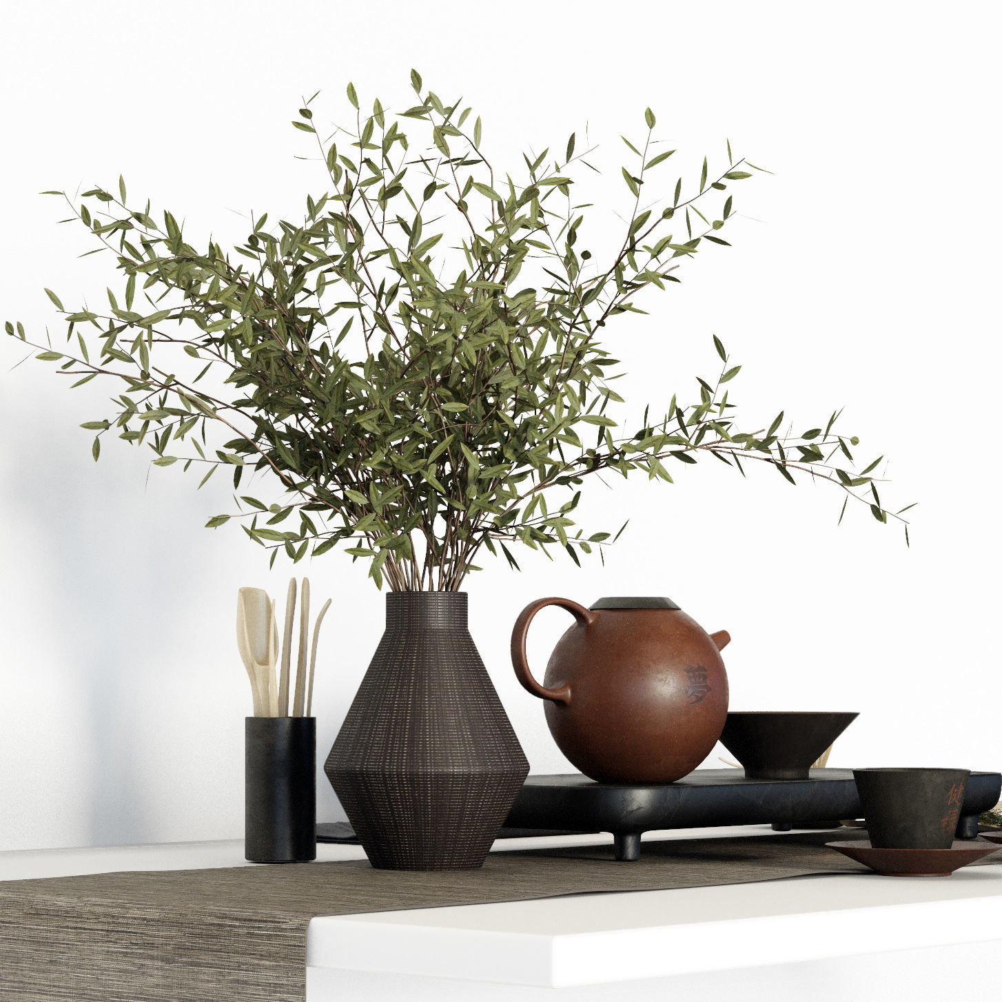 Tea ceremony set 3D model_2