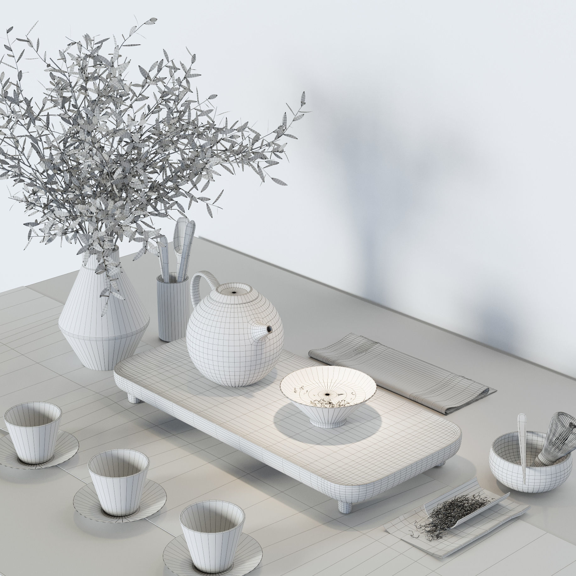 Tea ceremony set 3D model_6