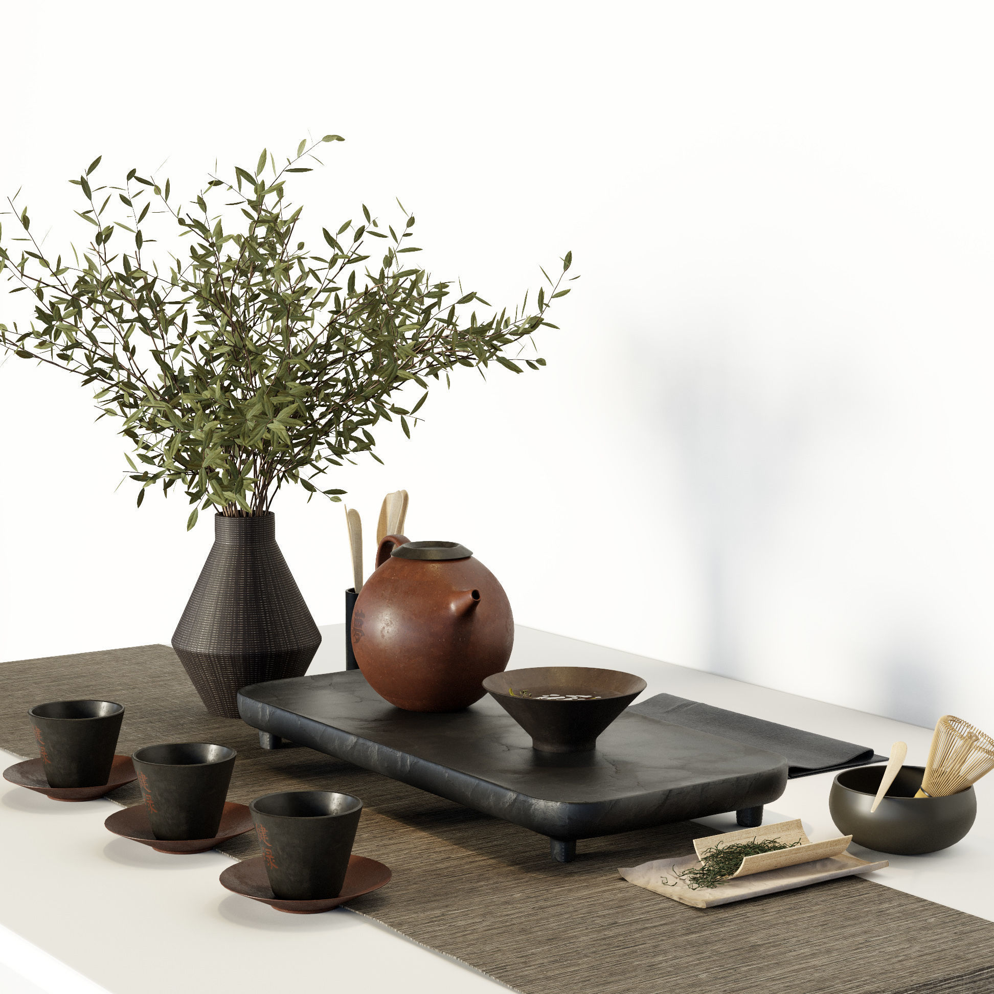 Tea ceremony set 3D model_4
