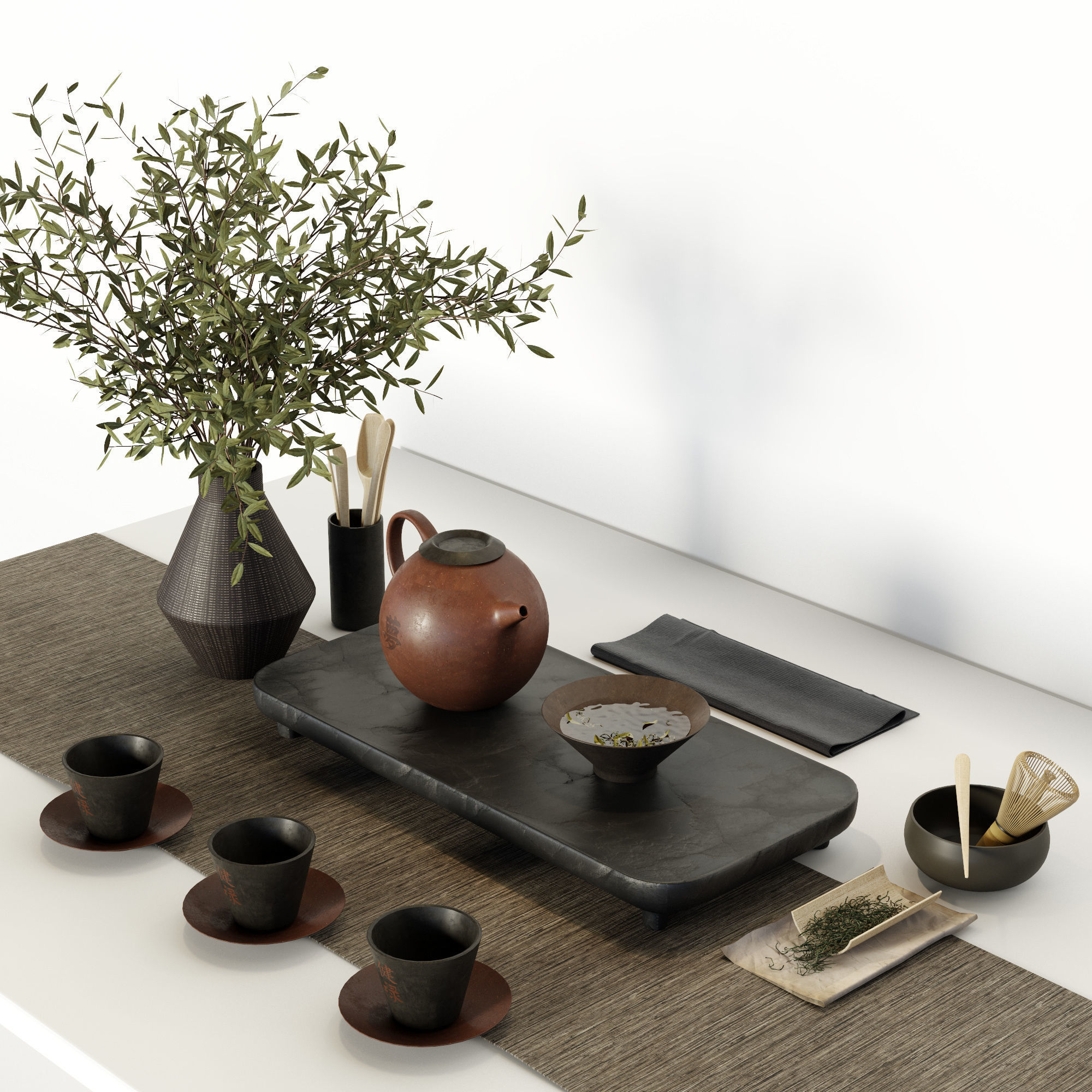 Tea ceremony set 3D model_3