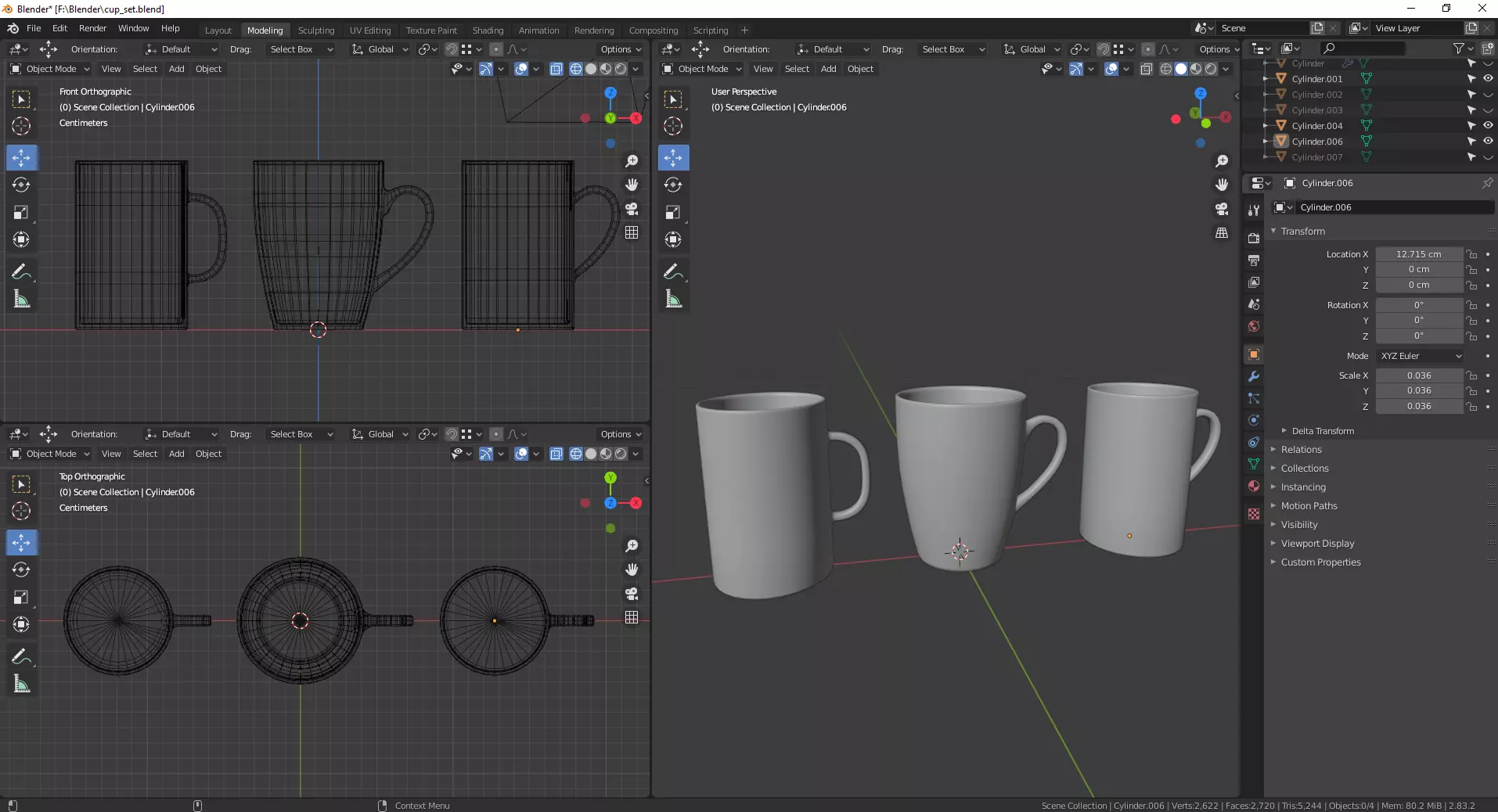 Cup set coffee mugs Free 3D model