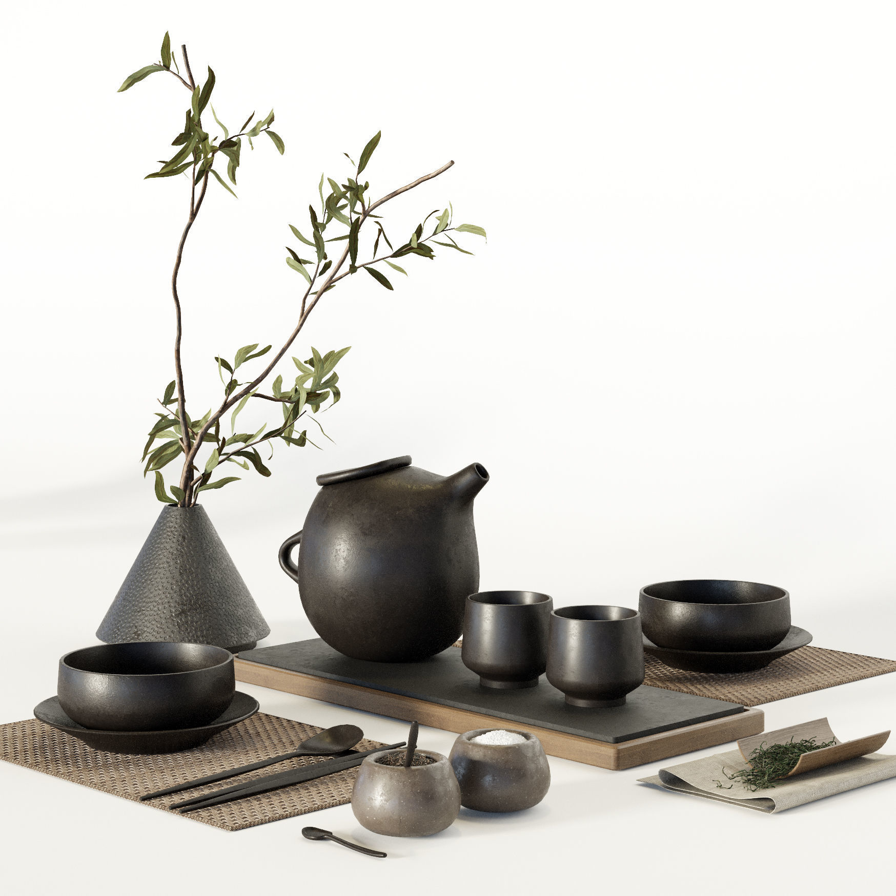 Japanese table setting 3D model_2
