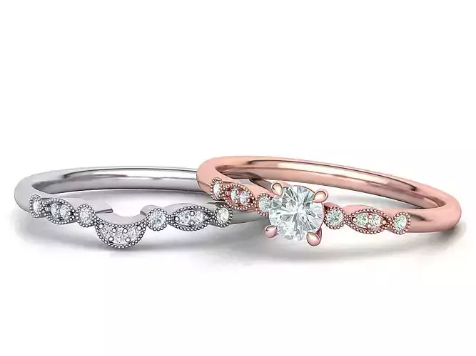 Delicate Milgrain Wedding Set 3dmodels  3D Model Collection