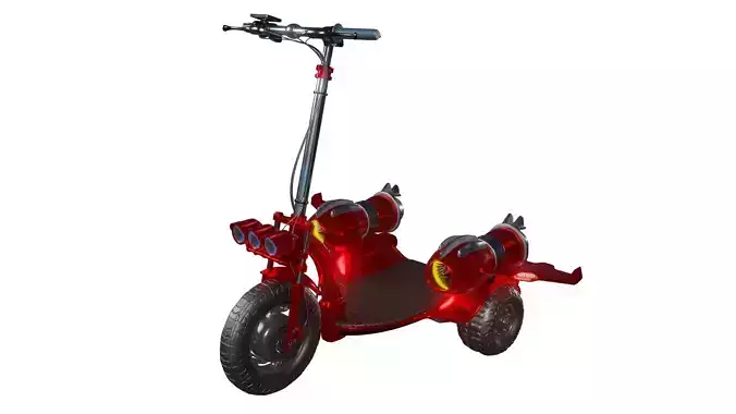 Red tri-wheel electric scooter with turbojet and wing Low-poly 3D model