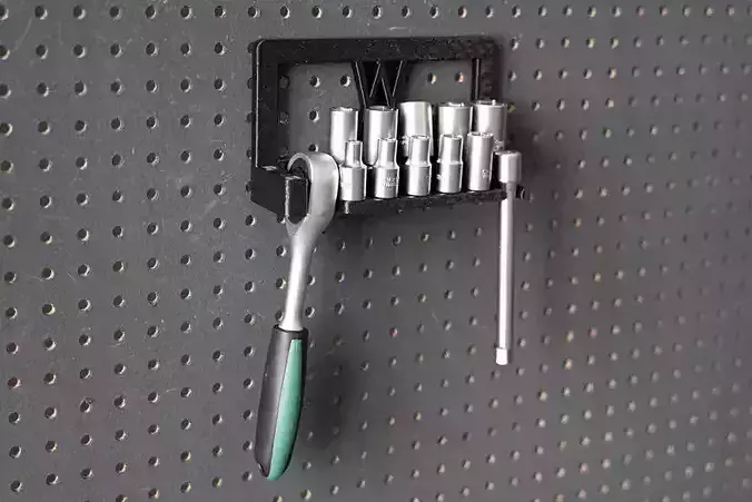 Tool Holder for Socket Wrench with Extension Bar and Sockets
