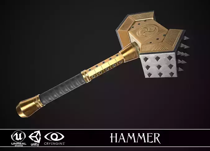 Fantasy Hammer 02 Low-poly 3D model