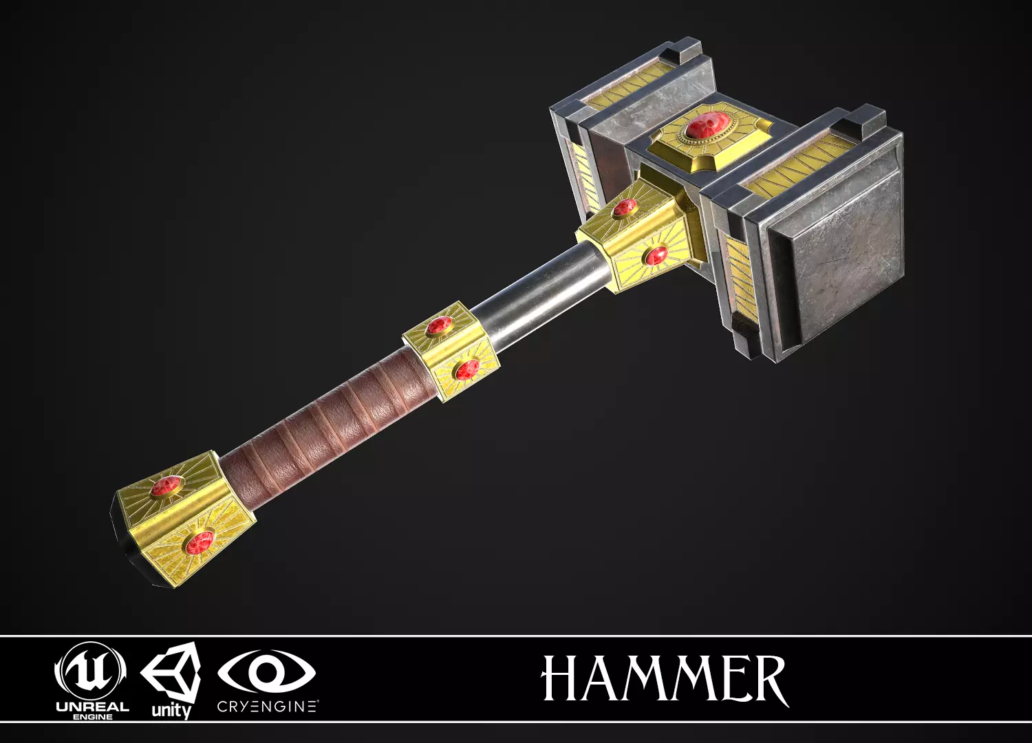 Fantasy Hammer 03 Low-poly 3D model_0