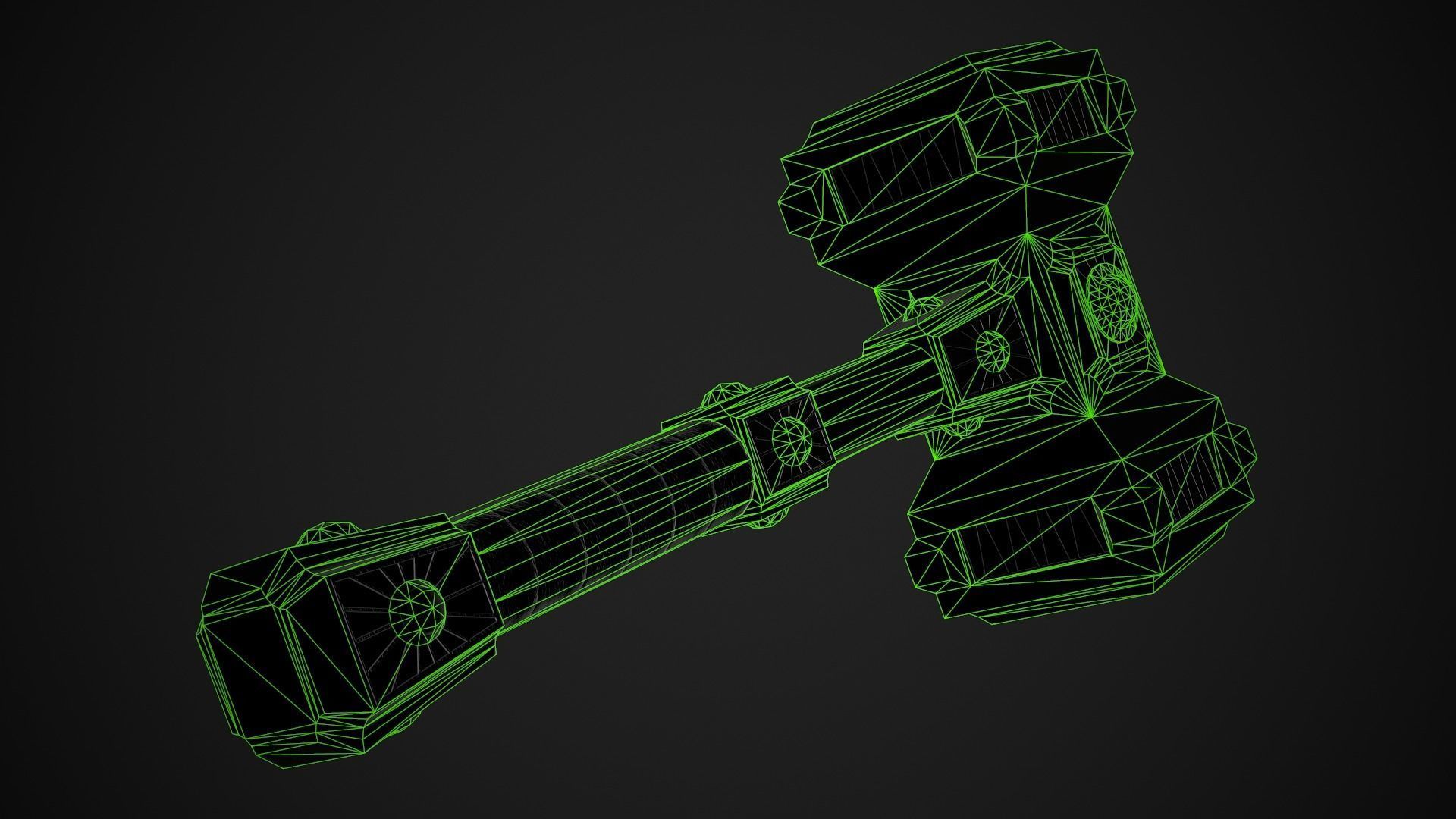Fantasy Hammer 03 Low-poly 3D model_11