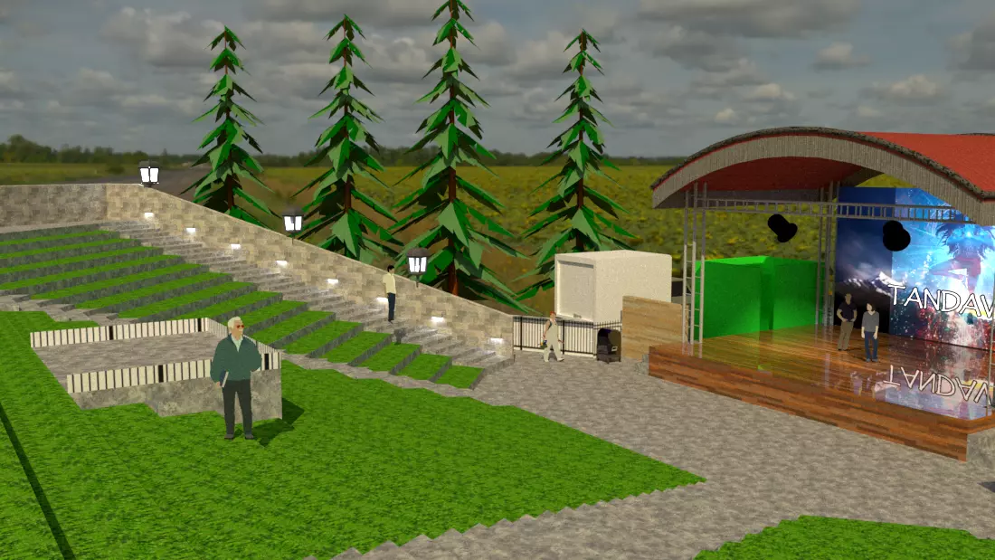 Amphitheatre outdoor stage in field 3D model_0