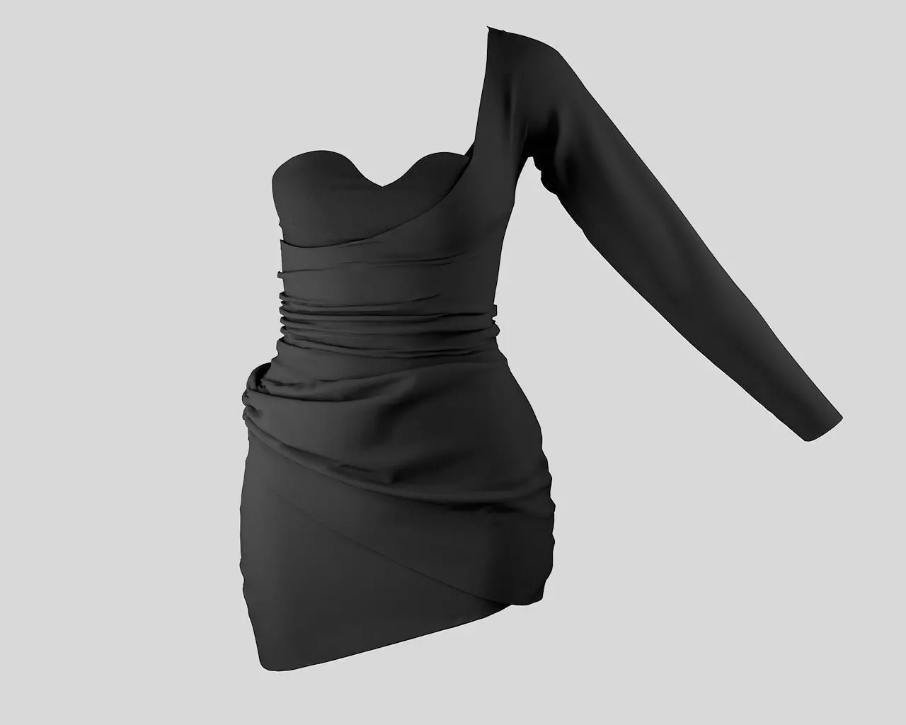 Stylish Designer Black Asymetrical Dress 3D model_0
